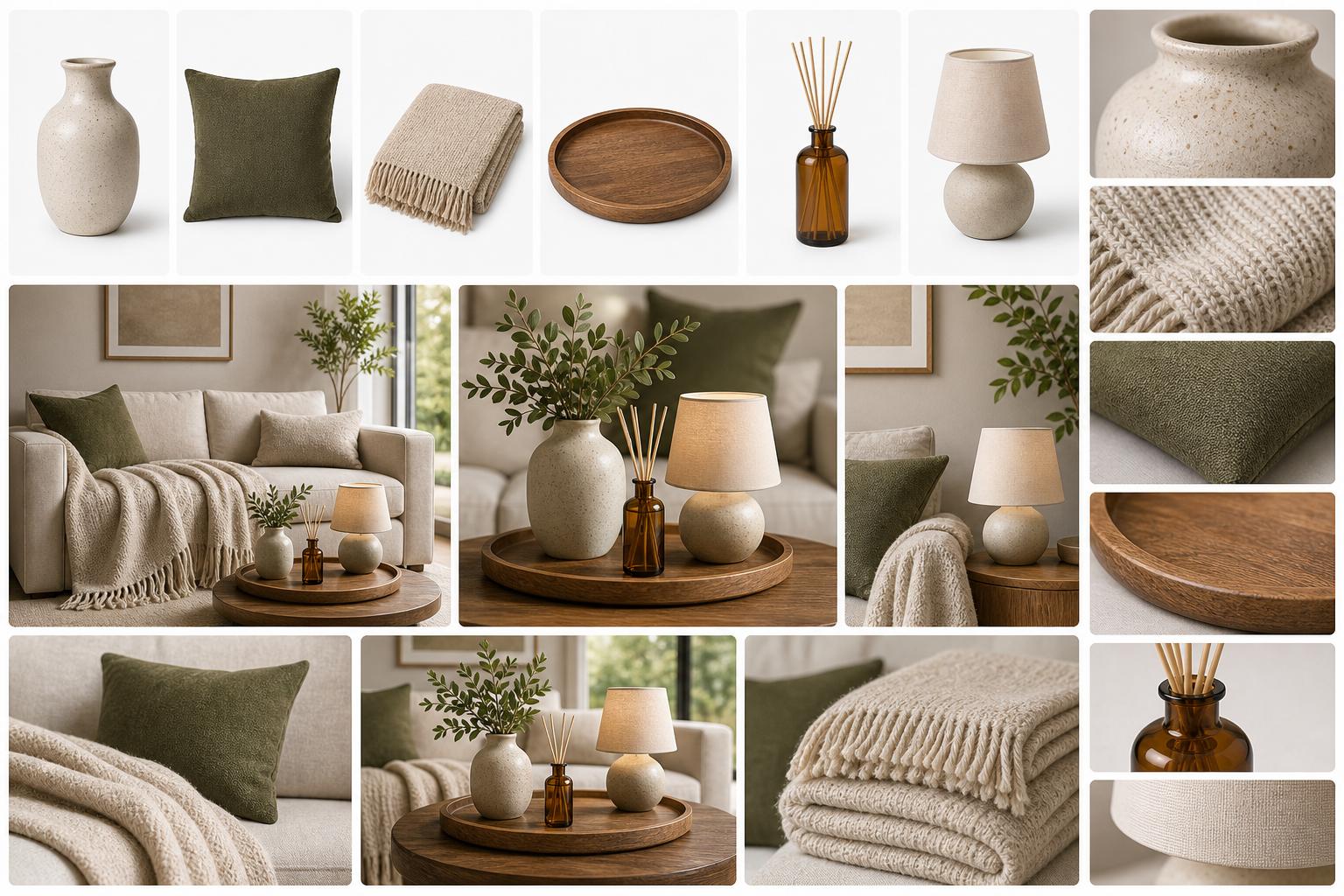 AI-generated home goods product photography package for ecommerce