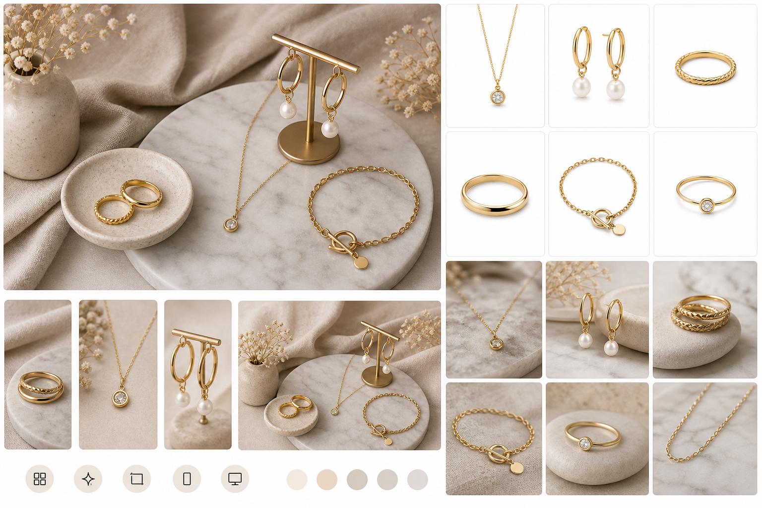AI-generated jewelry product photography package for ecommerce