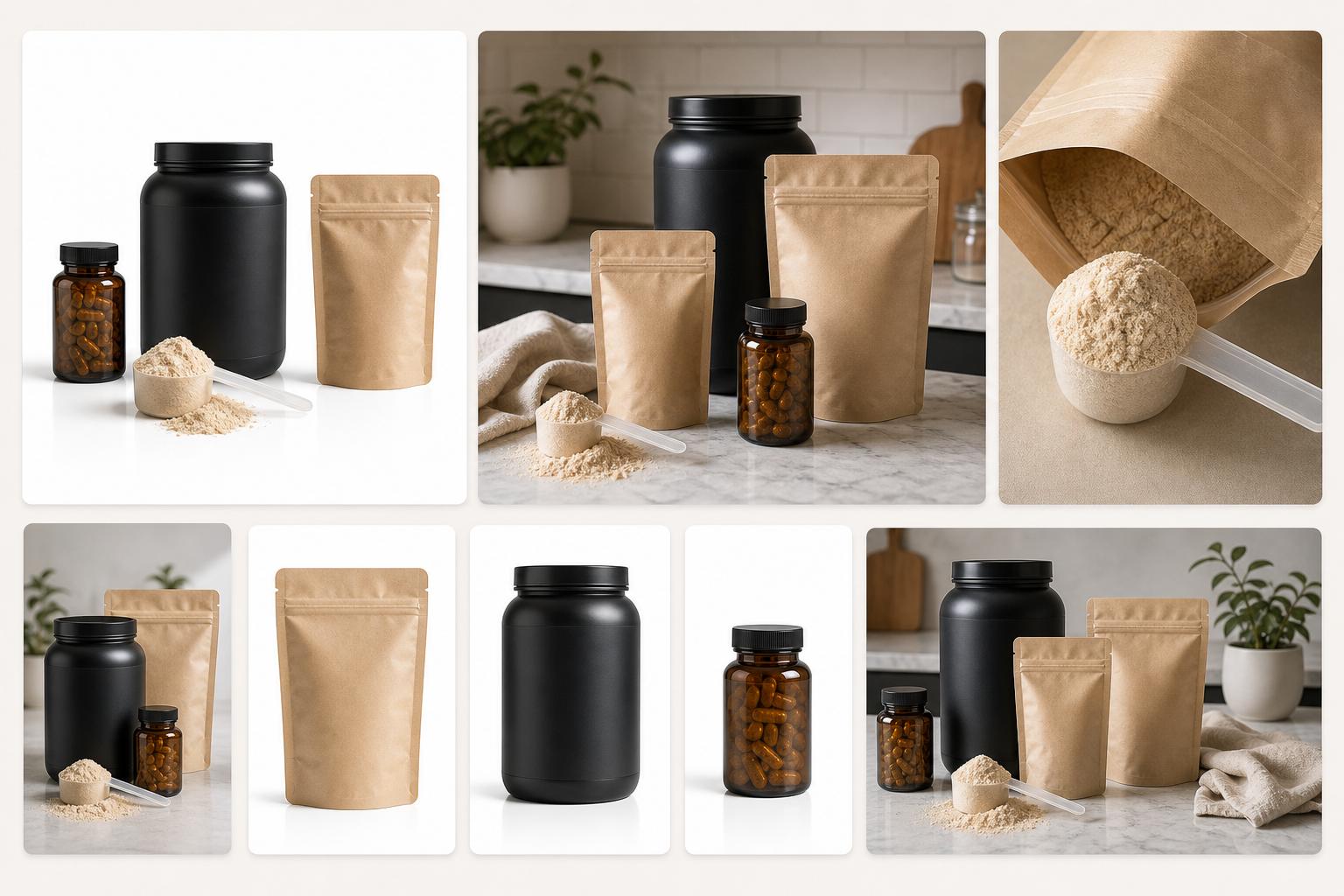 AI-generated supplements product photography package for ecommerce