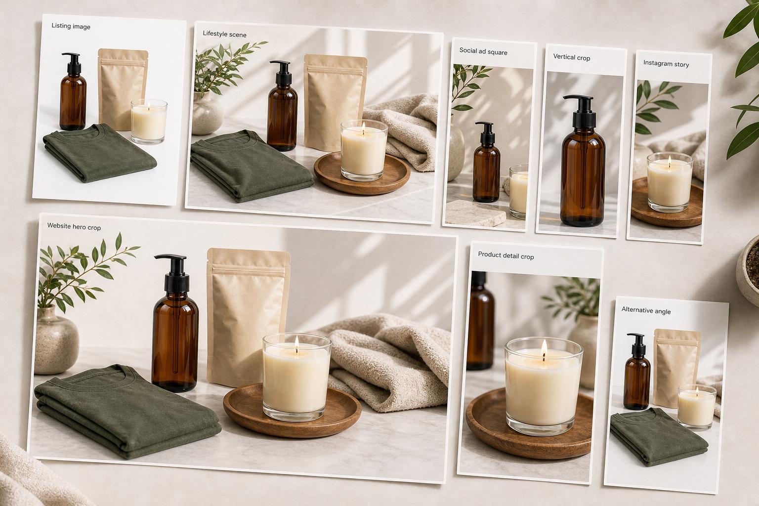 Ecommerce product photography AI output package for generic DTC products