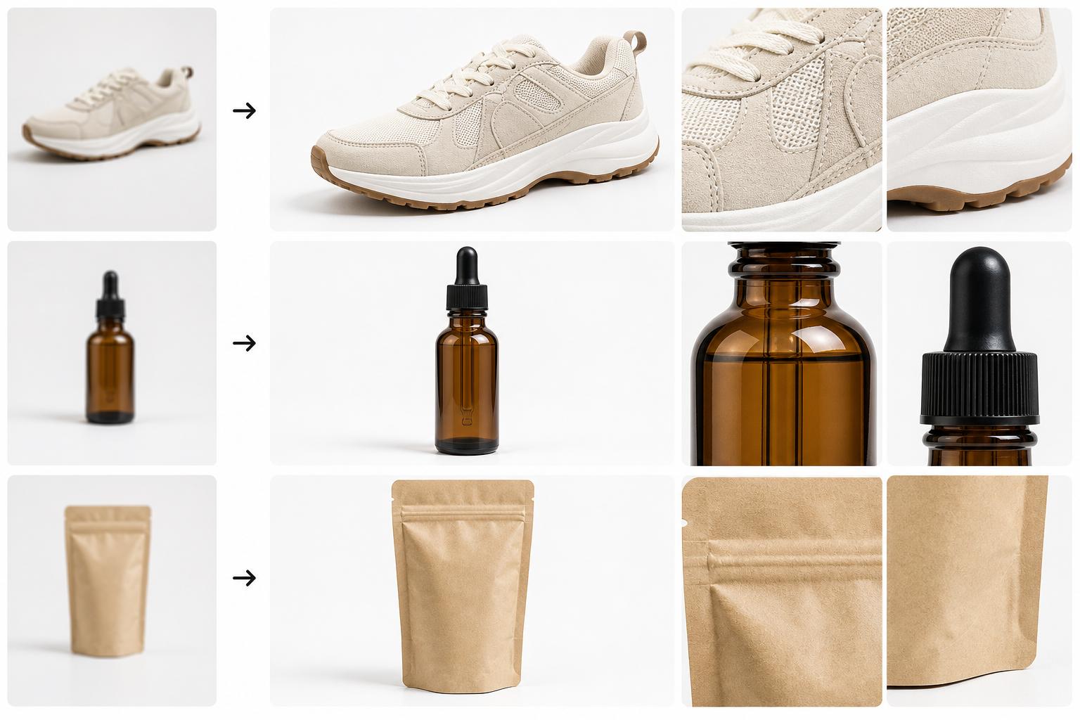 Product photo upscaler image-only comparison with sharper generic product photos