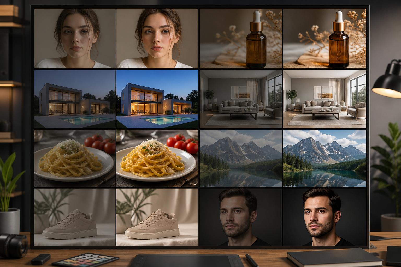 AI image enhancer examples with before and after image improvements