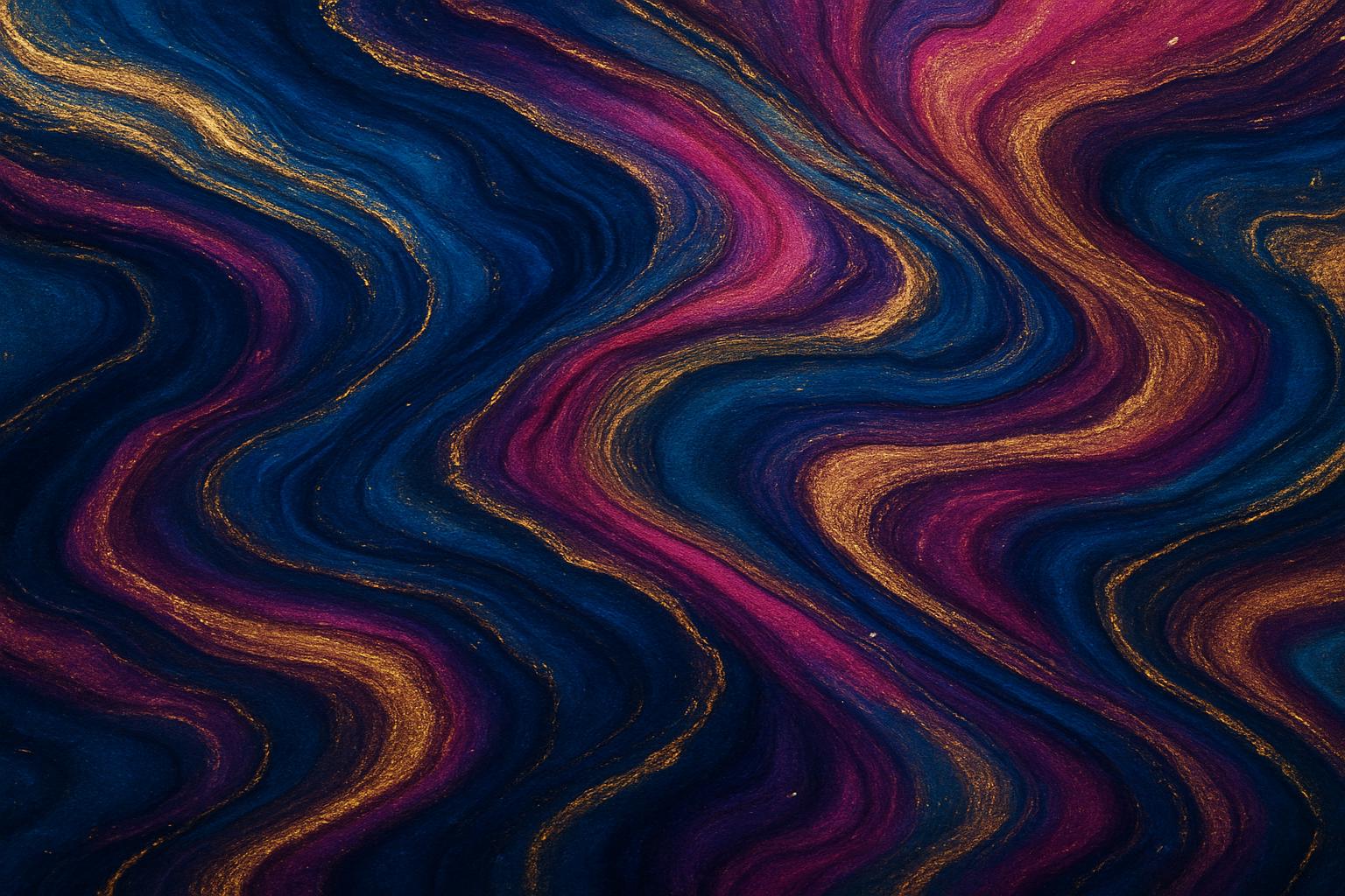 Abstract iridescent fluid art in blue, magenta, and gold