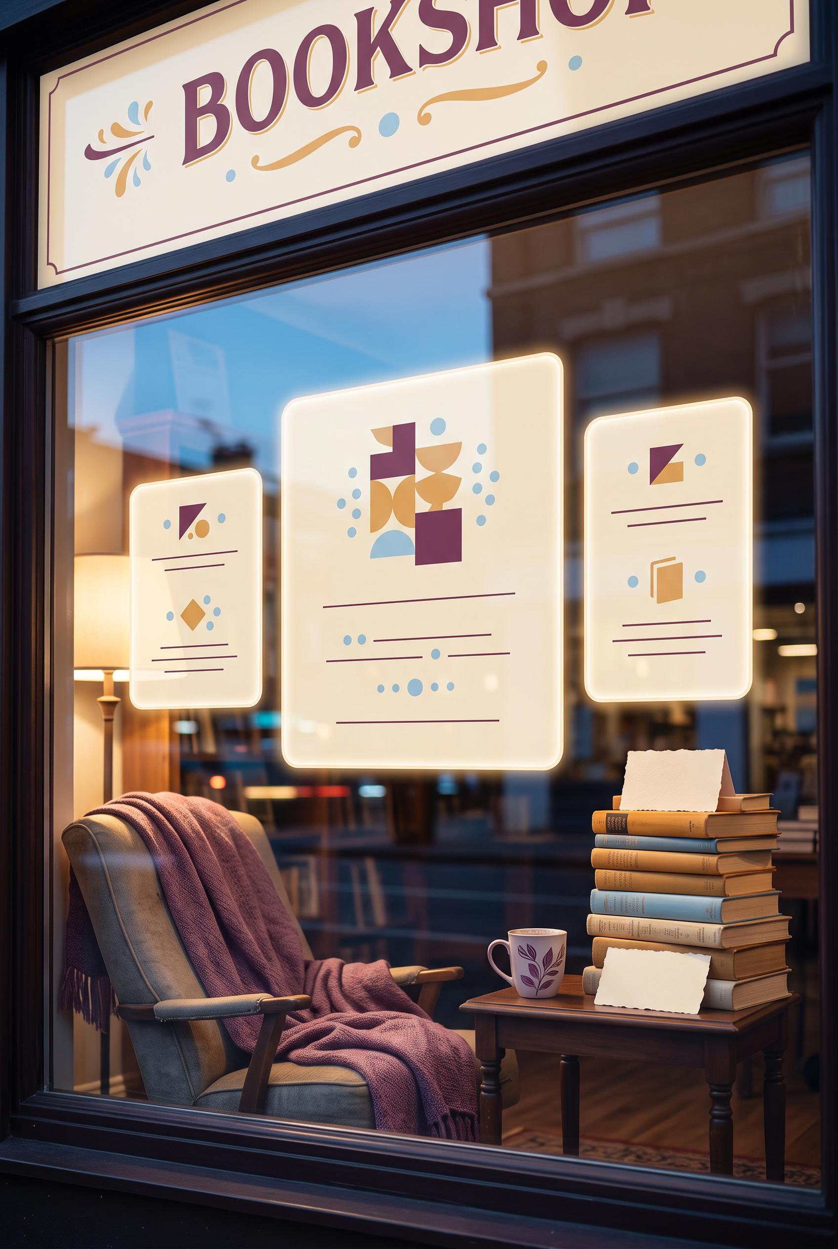 Create a commercial-quality inspirational showcase for a fictional independent bookshop community re