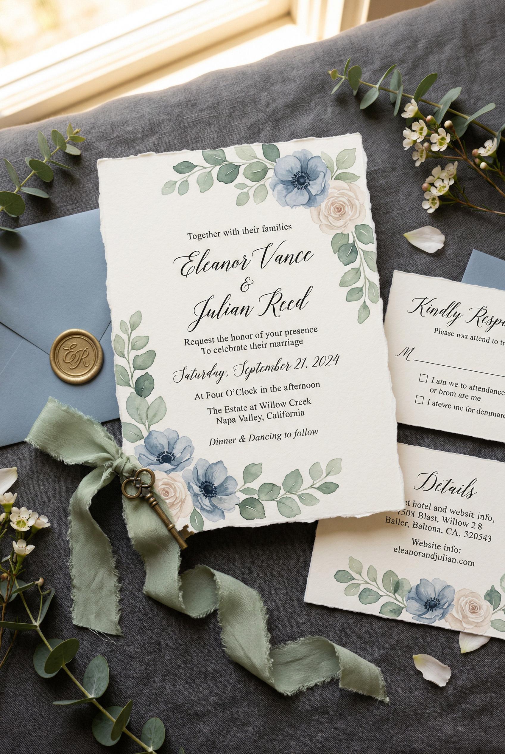 Pinterest-friendly wedding invitation ideas, flat lay composition with refined styling, inspired by current trend signal