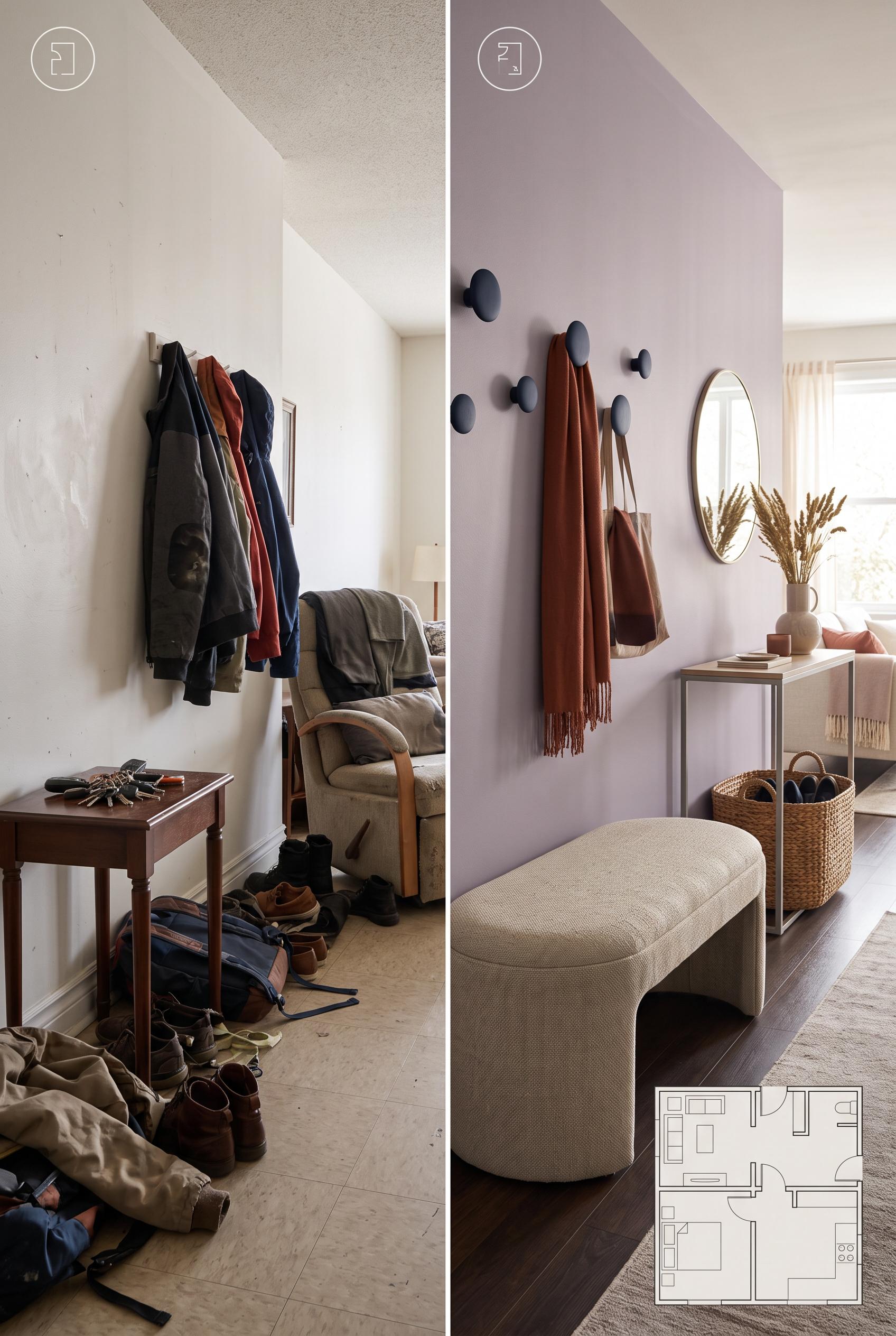 Create a commercial-quality interior design editorial image in a vertical 2:3 Pinterest composition.