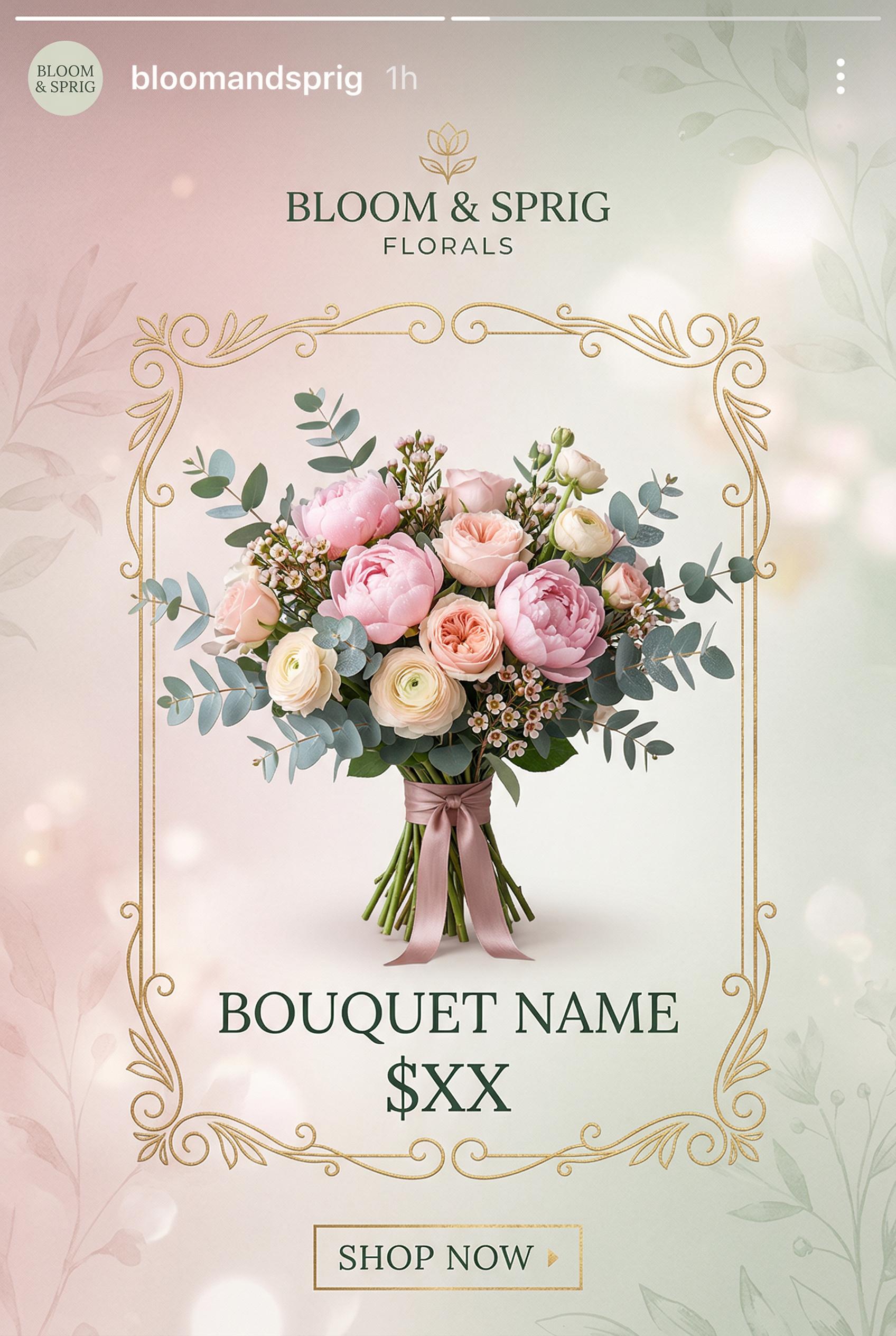 An Instagram Story template design for a florist shop, featuring a soft gradient background blending from dusty rose pin