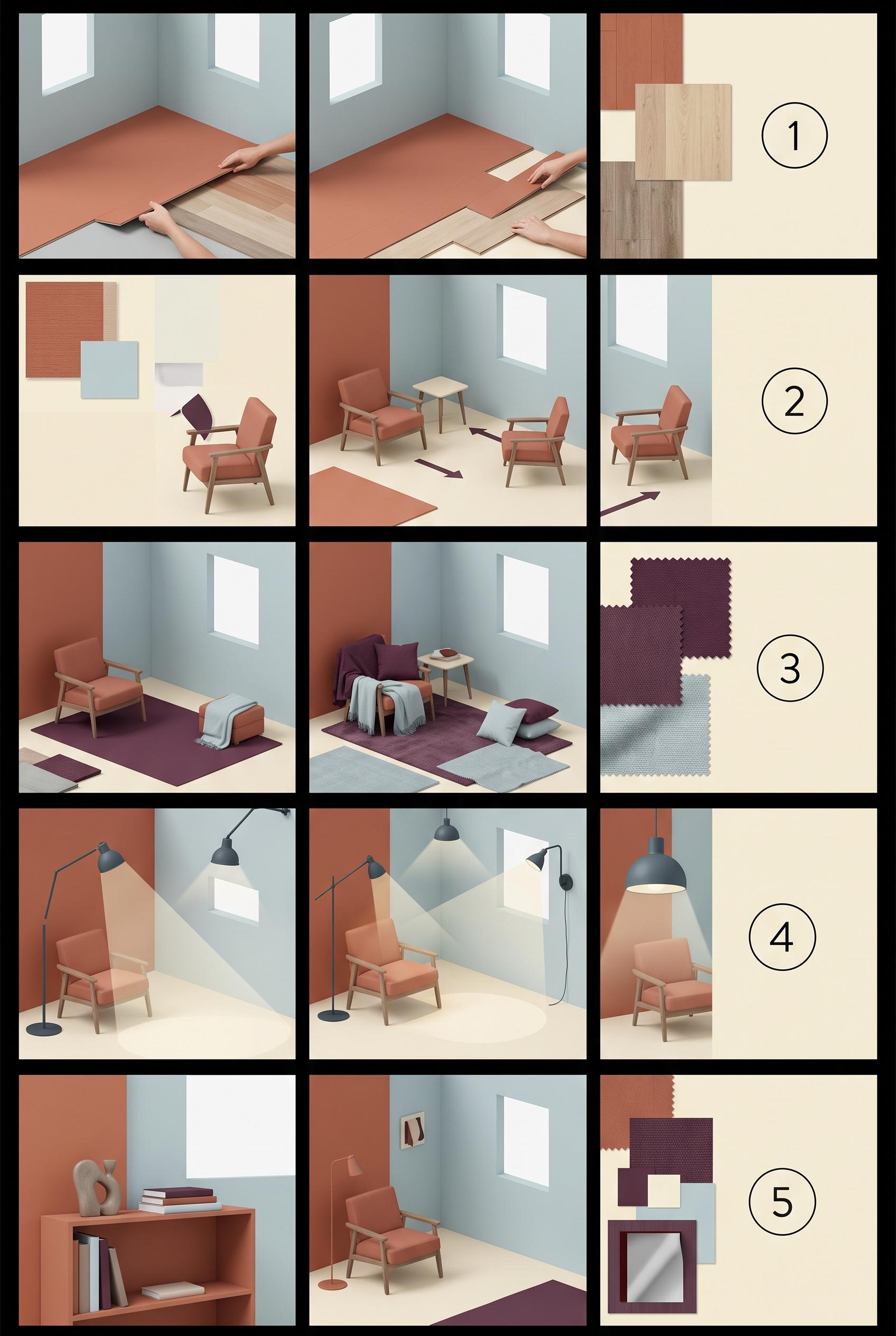 Create a commercial-quality educational interior styling graphic in a vertical 2:3 Pinterest composi
