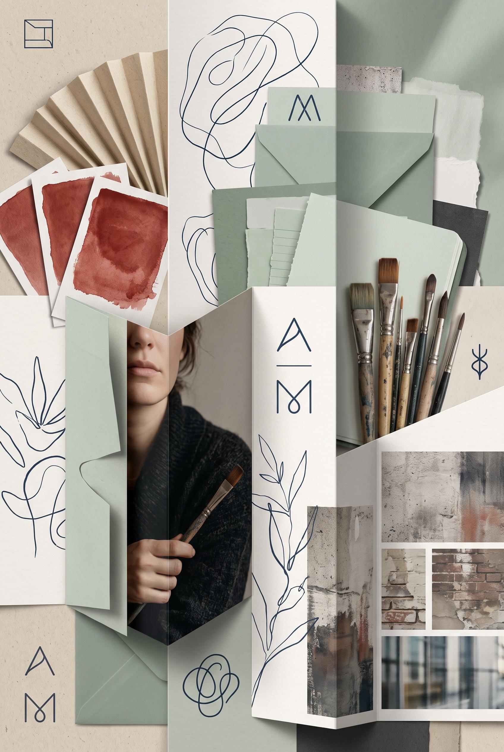 Create an AI-modified downstream personal brand moodboard in a vertical 2:3 Pinterest composition, c
