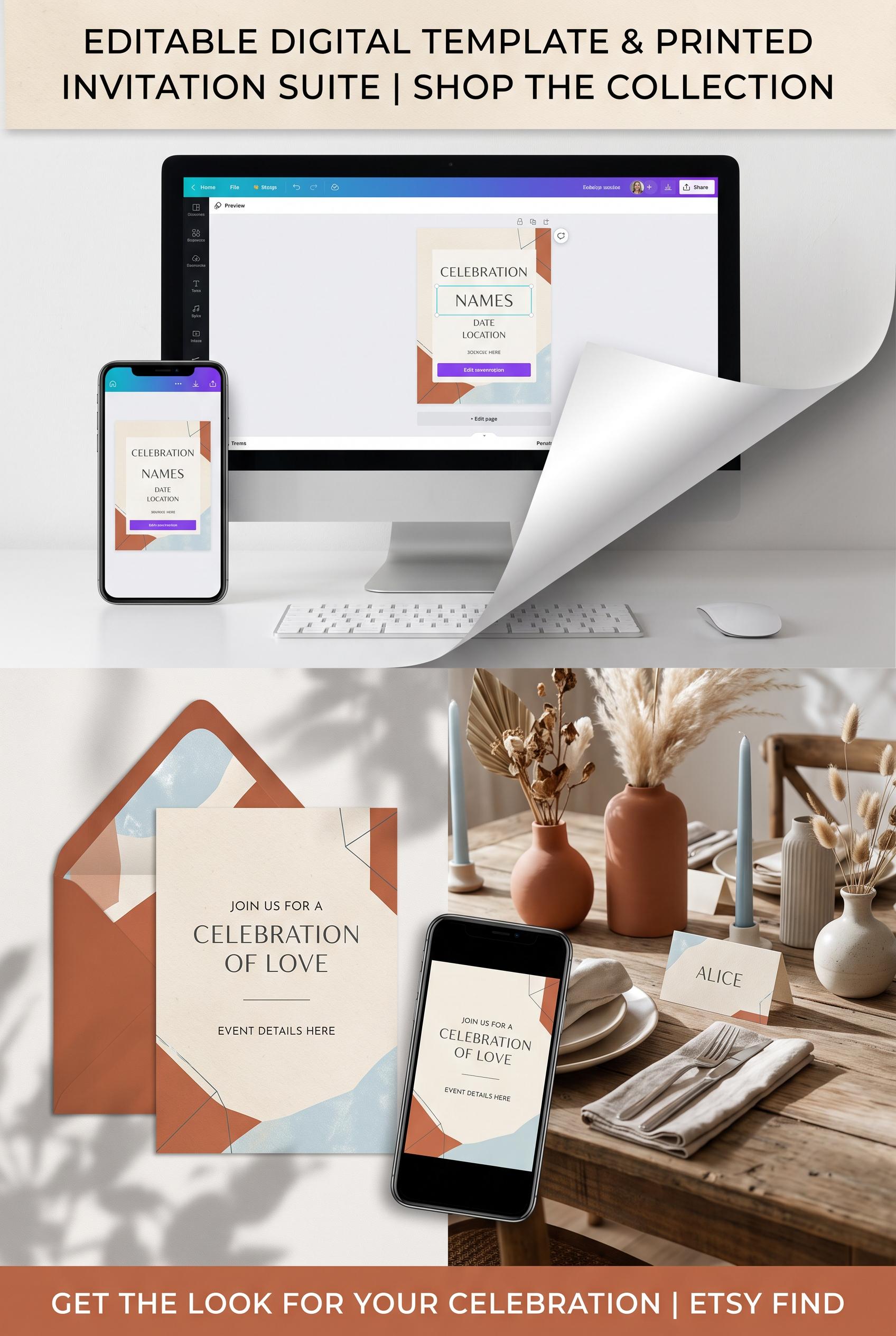 Create a commercial-quality vertical 2:3 Pinterest composition for an Etsy listing concept. Show an 