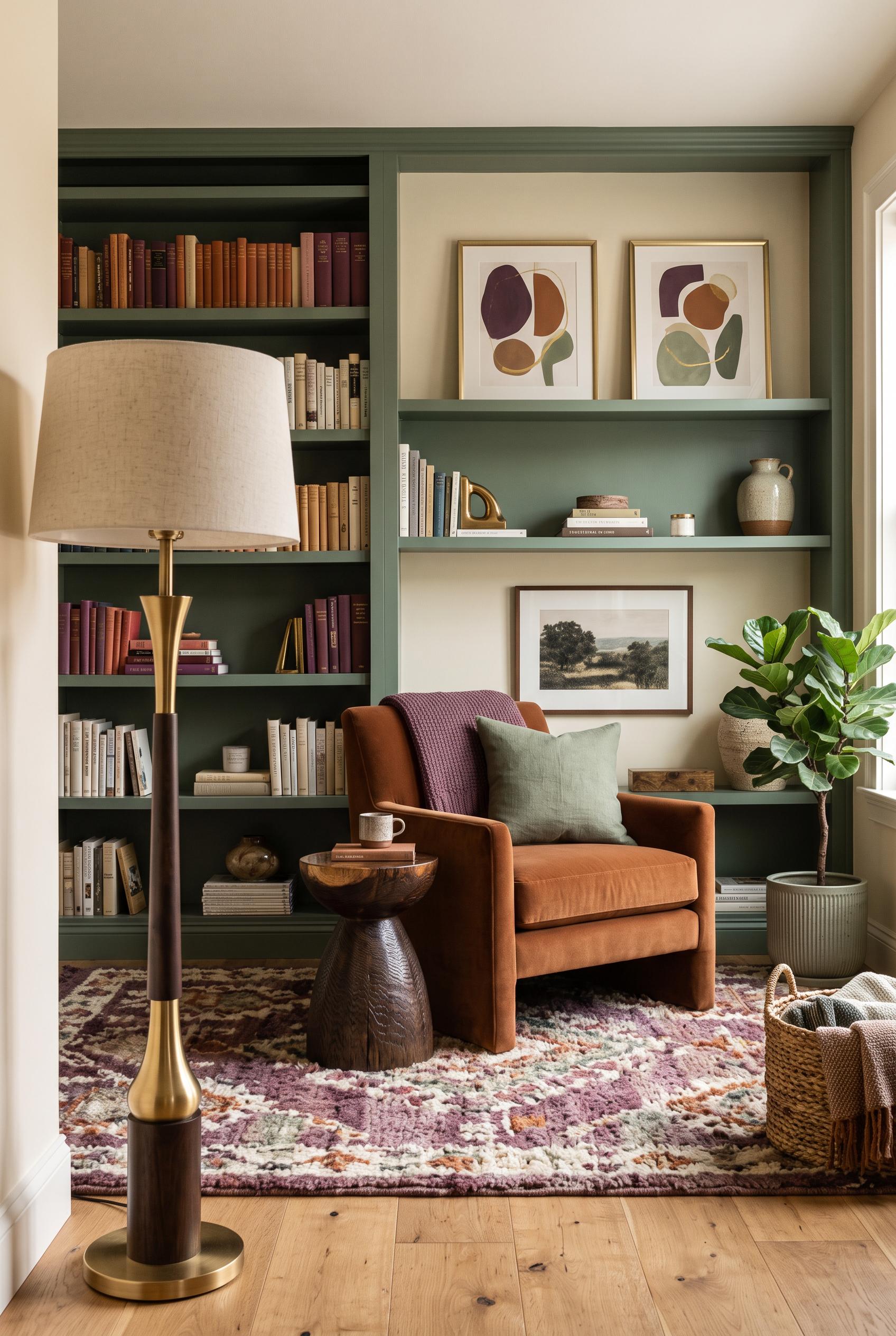 Create a commercial-quality interior design showcase in a vertical 2:3 Pinterest composition. Presen