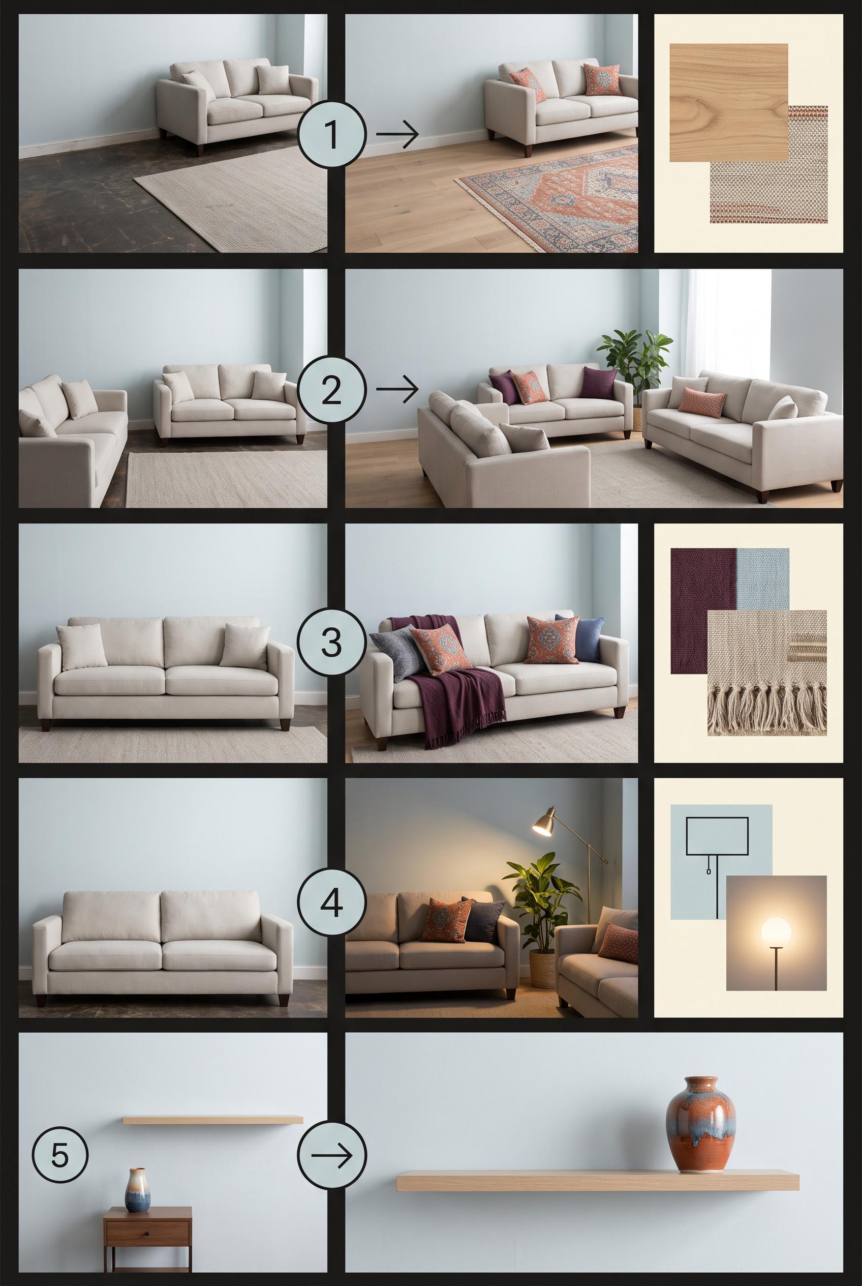 Create a commercial-quality educational interior styling graphic in a vertical 2:3 Pinterest composi