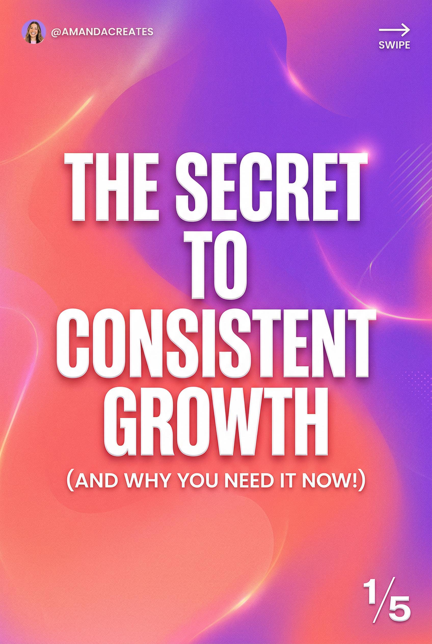 Carousel post first slide template, bold statement typography on gradient background, coral to purple, modern influencer