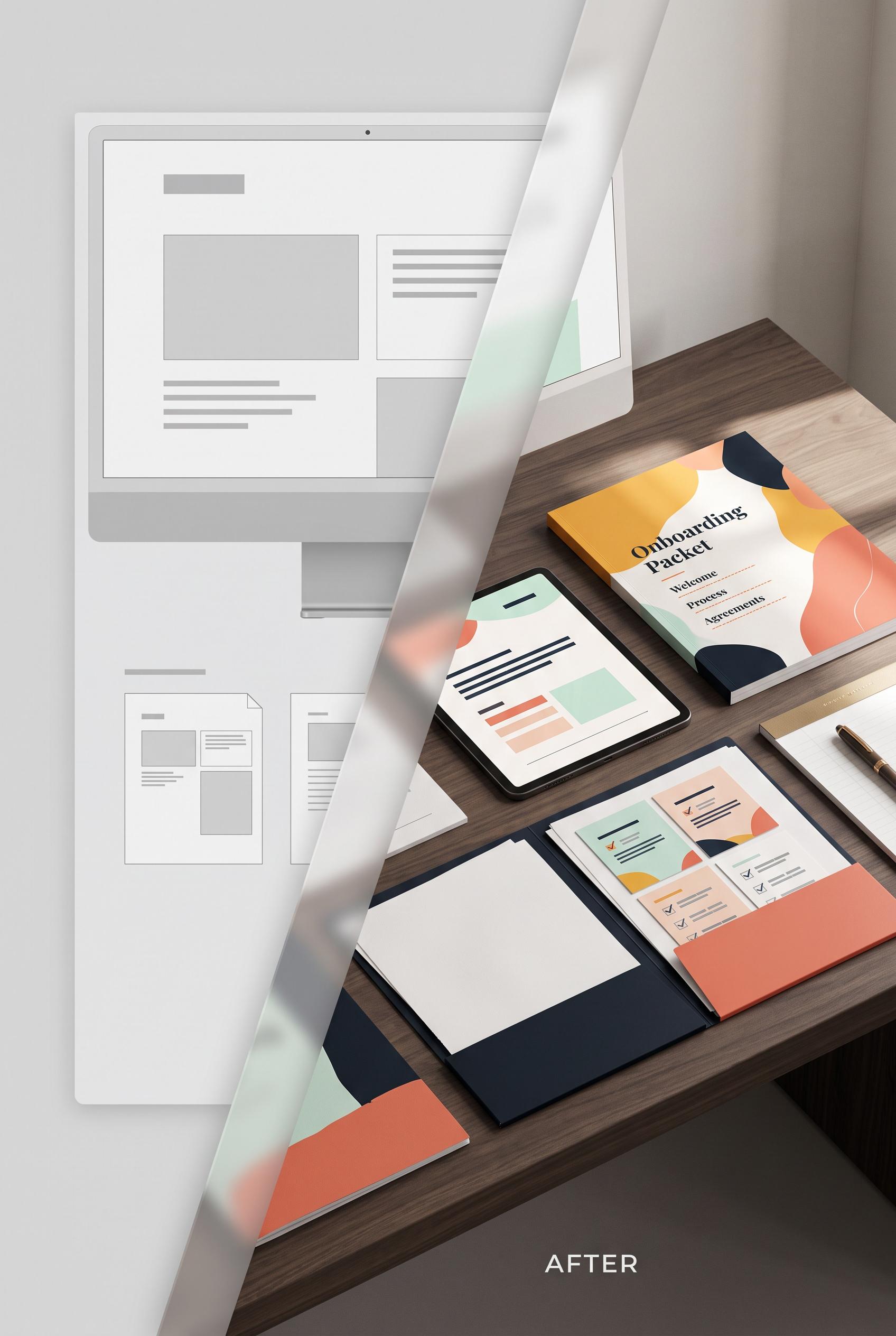 Create a commercial-quality Pinterest creative in a vertical 2:3 composition showing a before-and-af