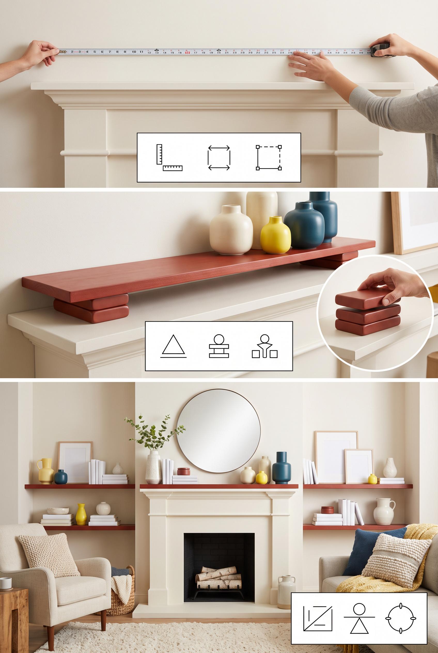 Create a commercial-quality interior styling tutorial in a vertical 2:3 Pinterest composition. Use a three-...