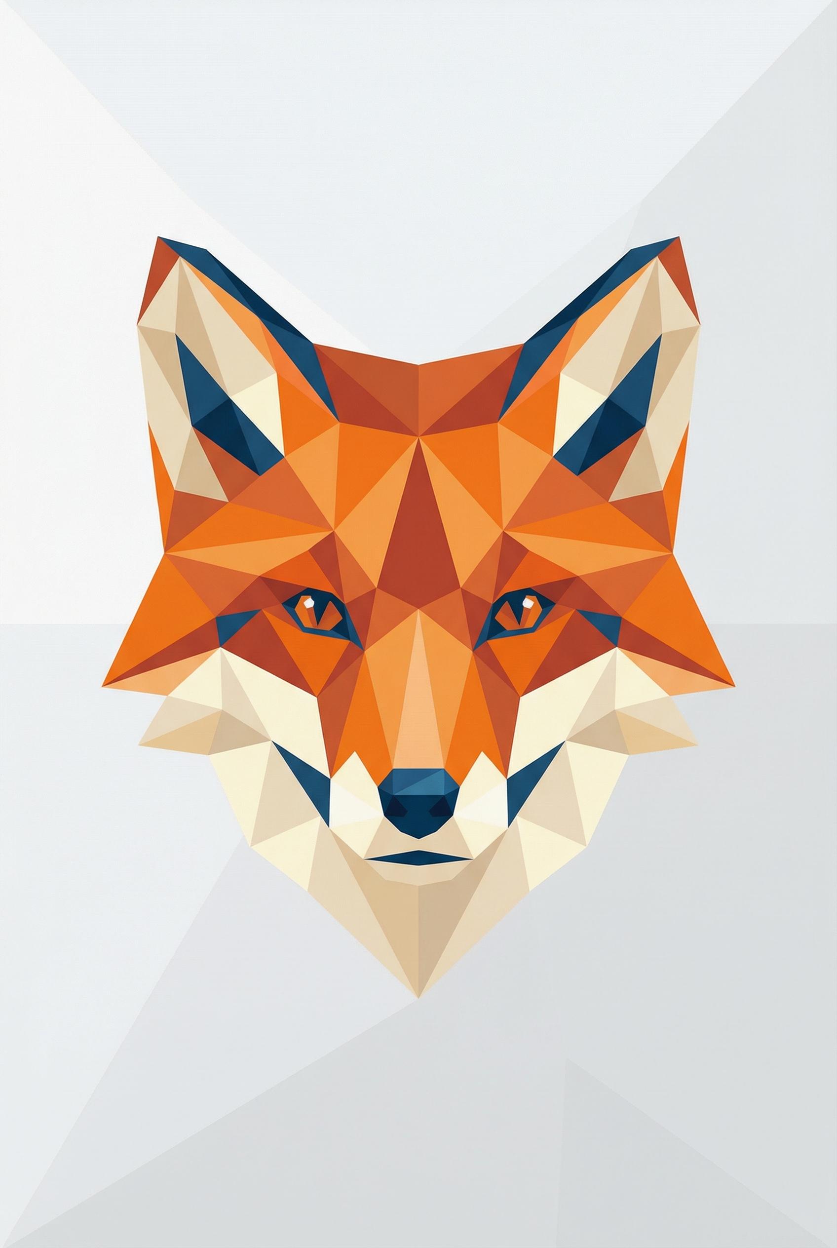 Low poly animal portrait, geometric fox made of angular polygons, vibrant color blocking with flat s