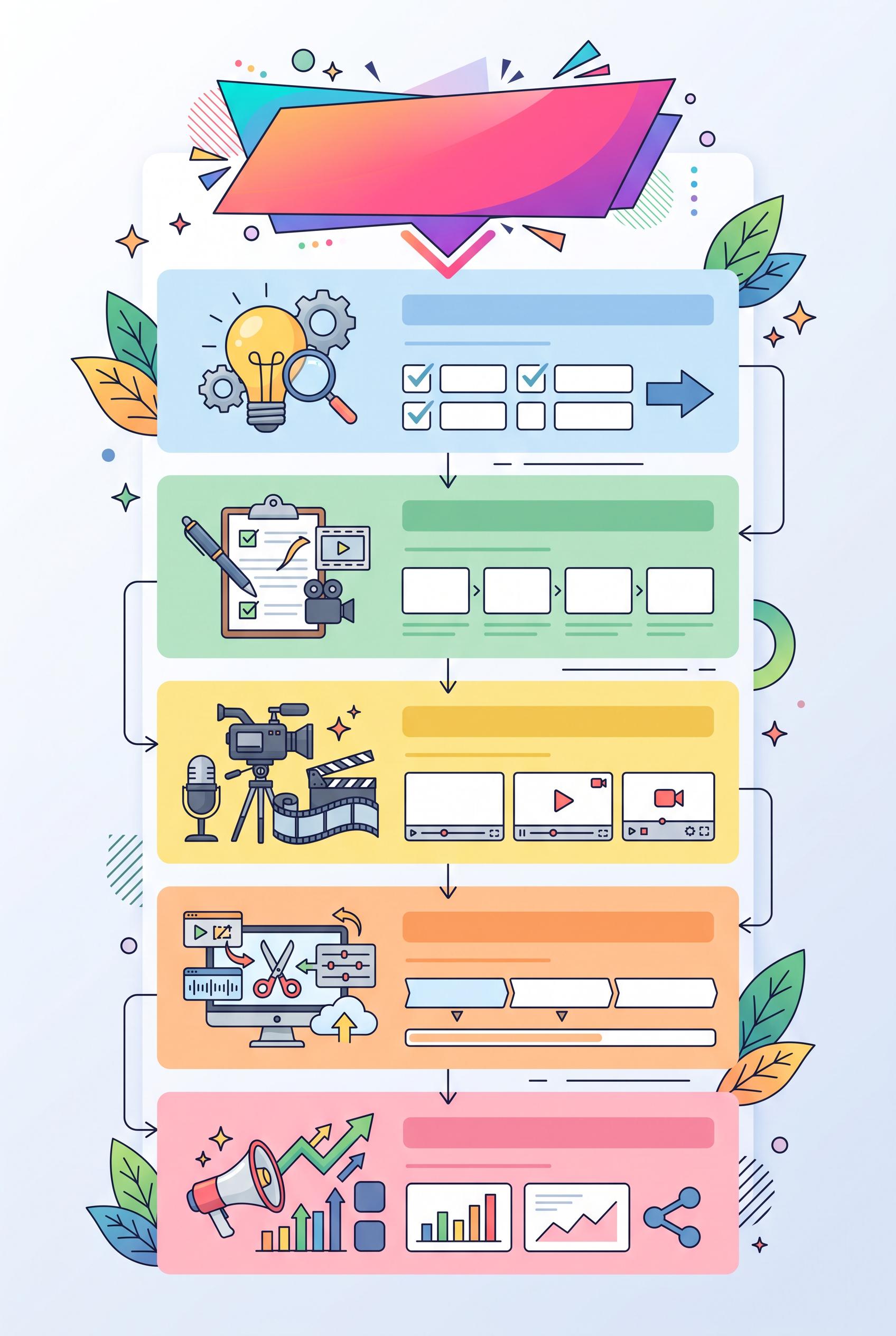 Design a vibrant vertical 2:3 infographic that outlines a five-step content creation strategy for creators....