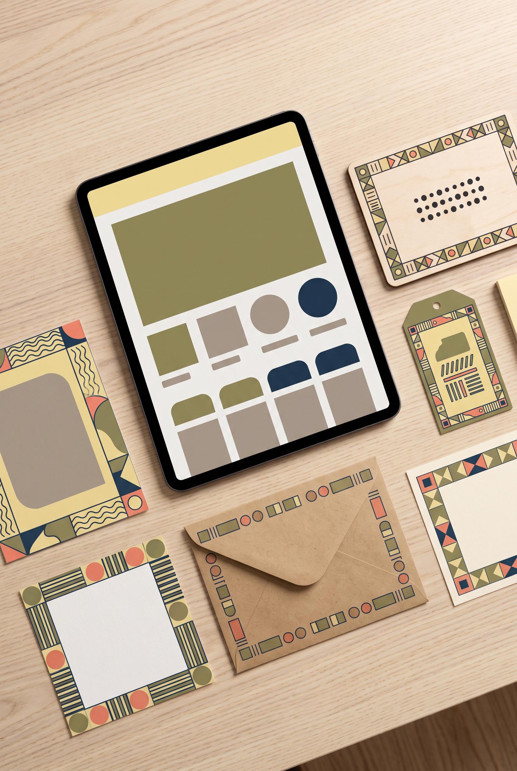 Create a commercial-quality vertical 2:3 Pinterest composition showcasing a cohesive Etsy maker mark