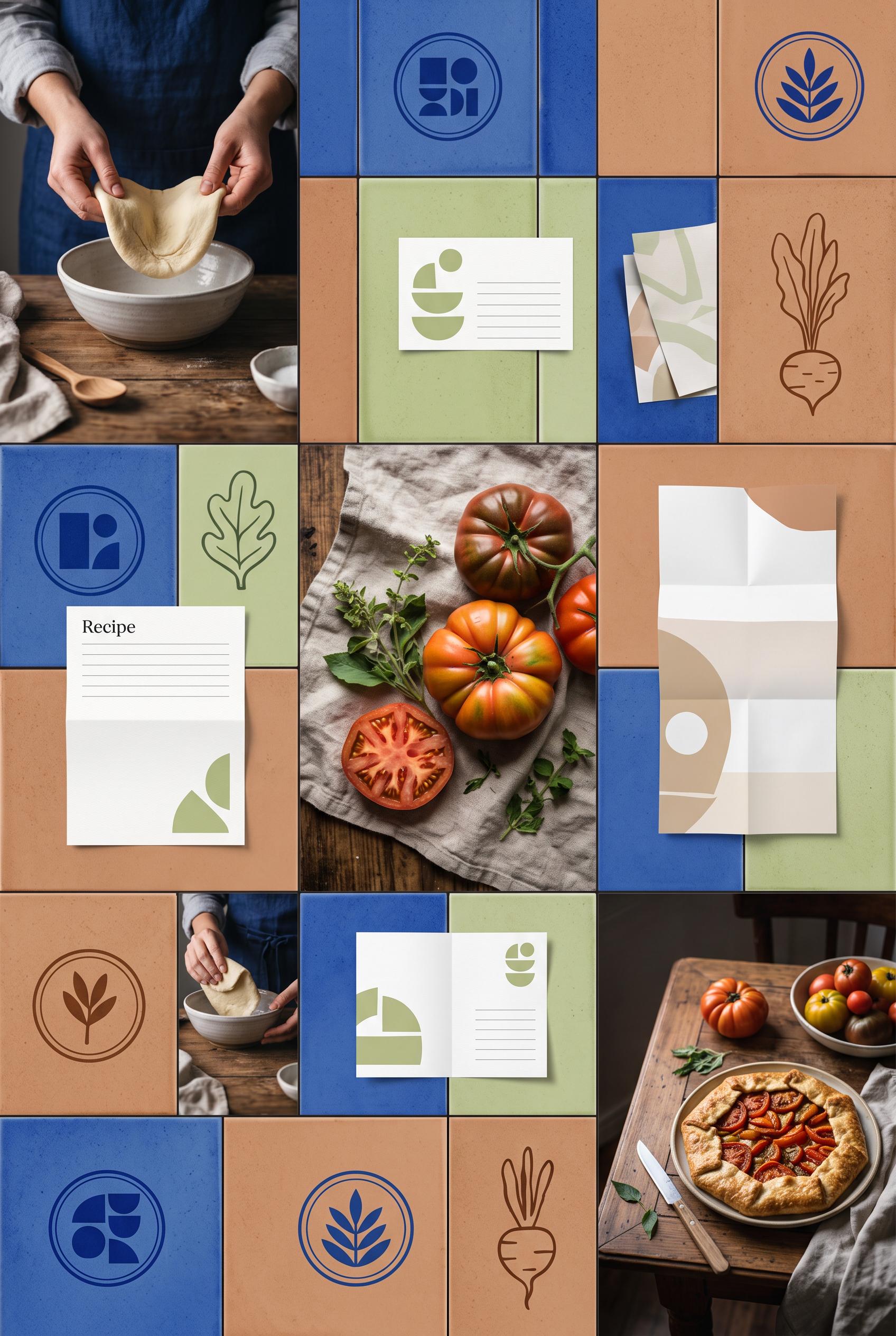 Create a commercial-quality vertical 2:3 Pinterest moodboard for a slow-living recipe creator person
