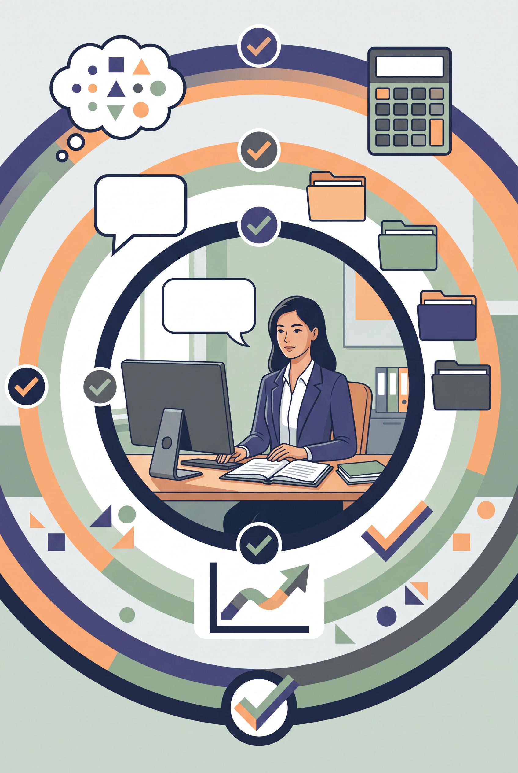 Commercial-quality educational marketing visual for an independent bookkeeping consultant, vertical 2:3 Pin...