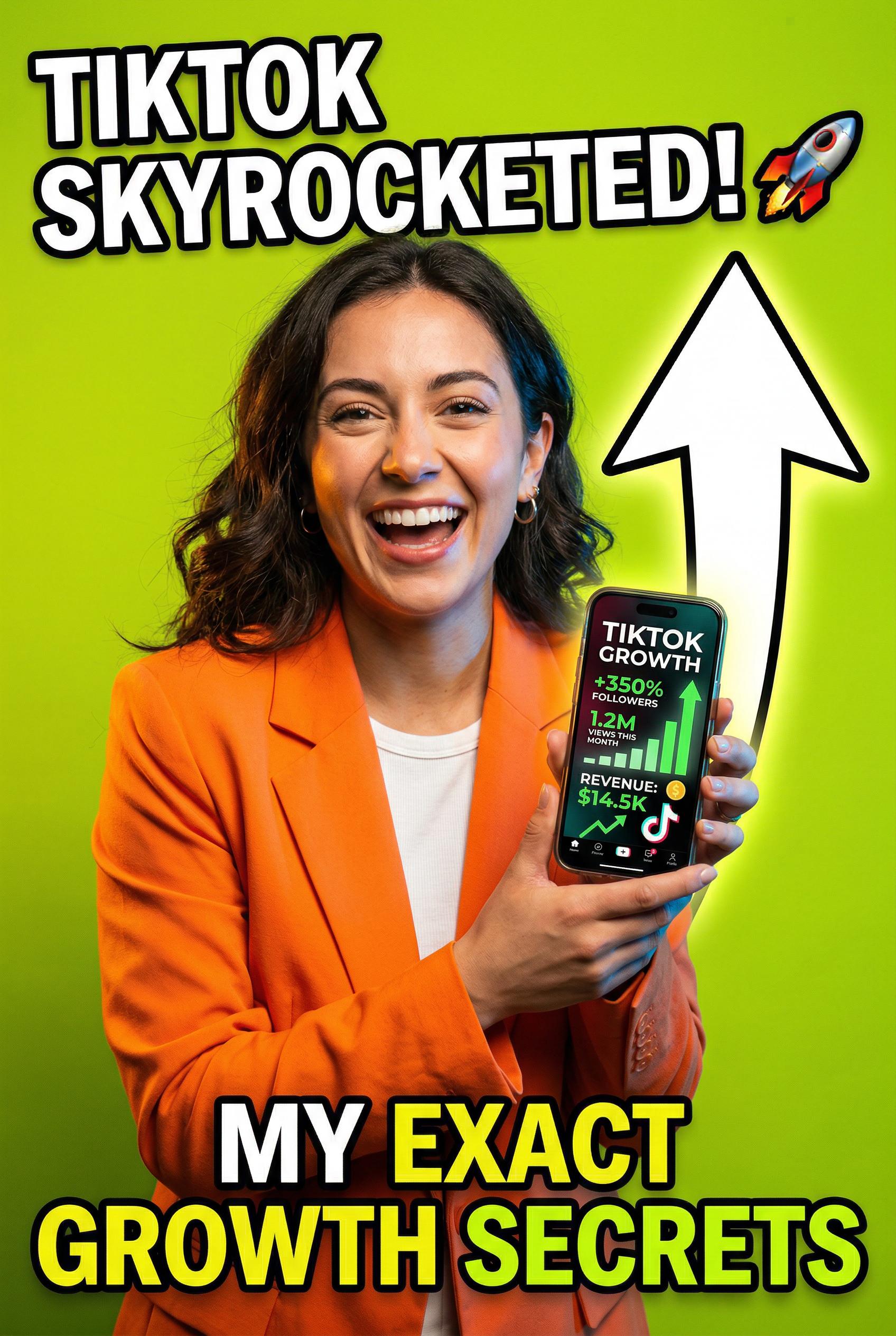 An energetic YouTube thumbnail composition featuring a young female entrepreneur in a bright Island Citrus-colored blaze