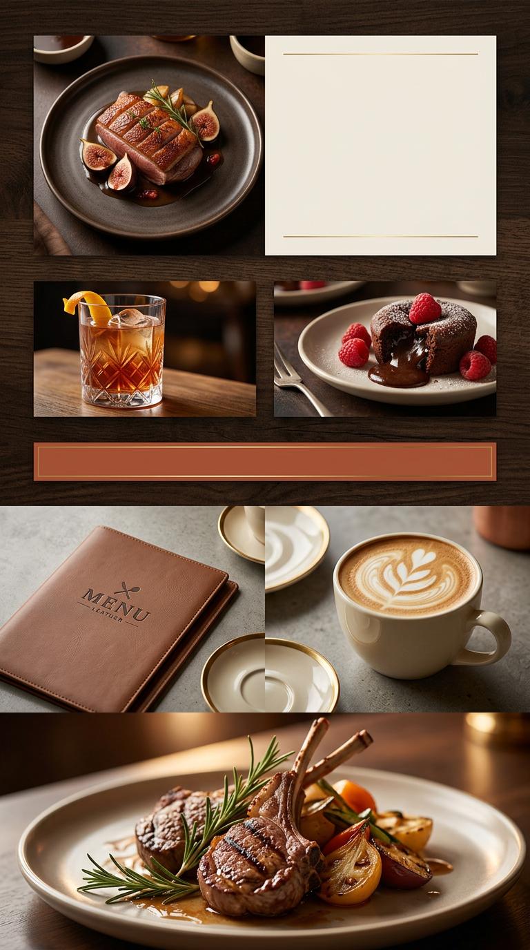 Create a rich vertical Pinterest pin for restaurant promo graphics, featuring elevated menu campaign layouts, food promo