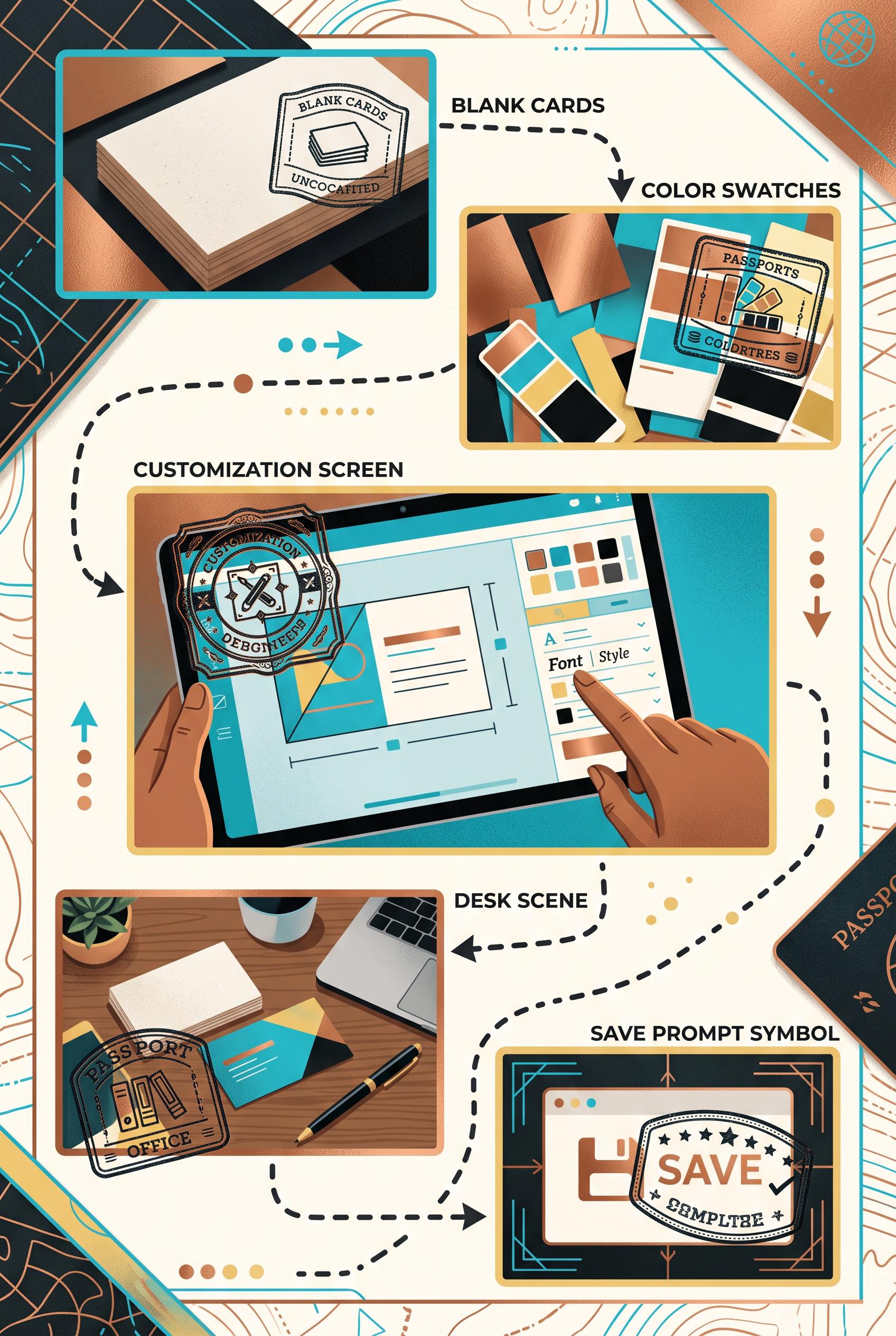 Create a vertical 2:3 Pinterest composition with commercial-quality art direction showing a passport