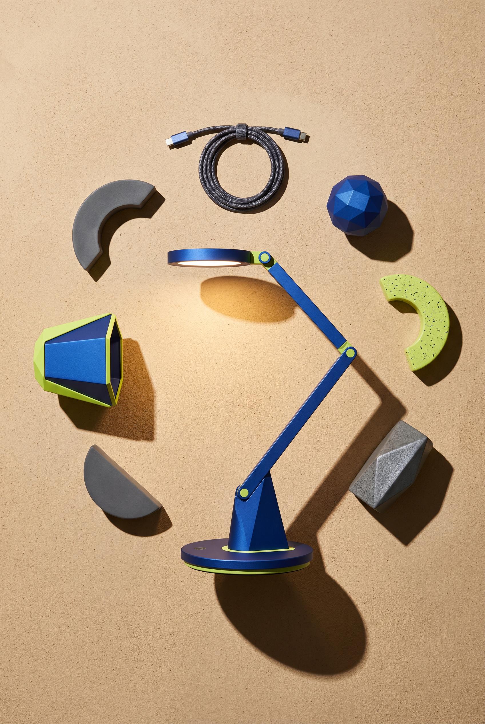 Create a commercial-quality vertical 2:3 Pinterest product showcase of a sculptural rechargeable des