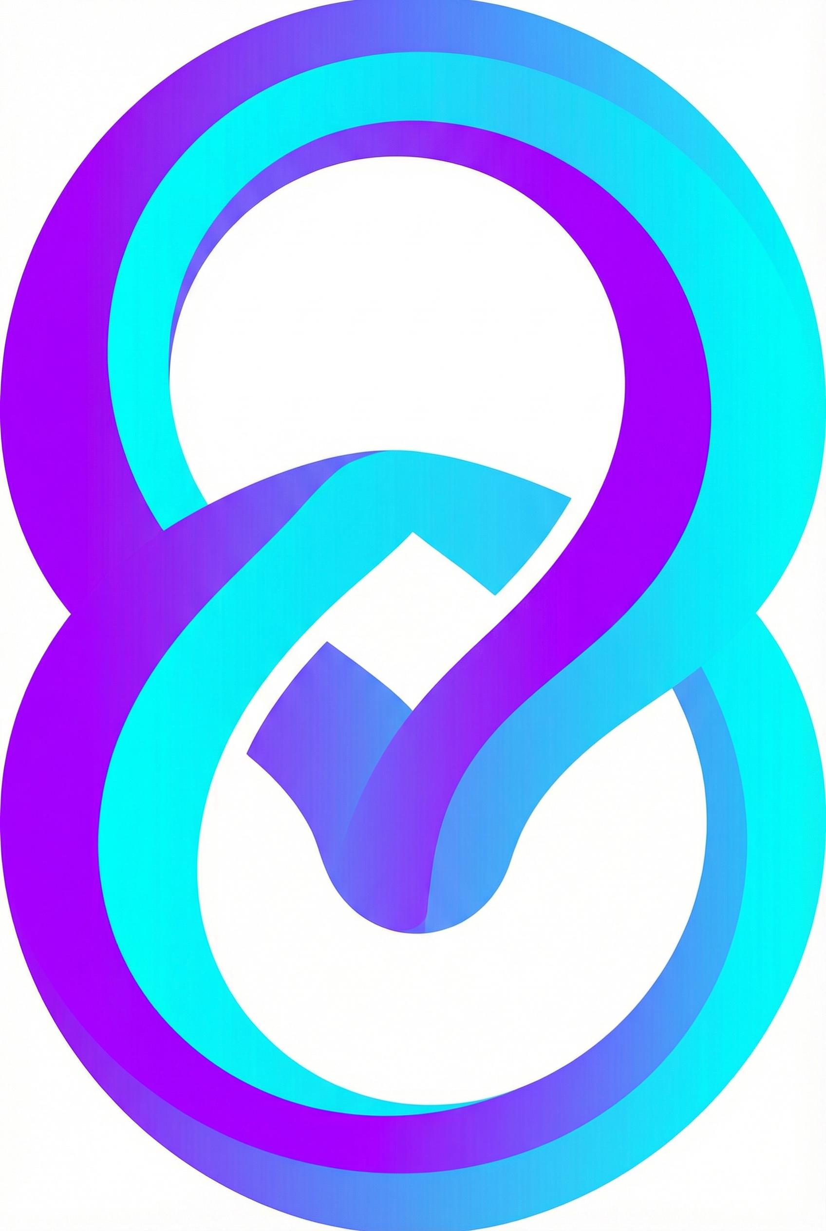 A modern abstract logo symbol representing connectivity and innovation, interlocking infinity loops, vibrant purple and cyan gradient, sleek vector curves, minimalist tech aesthetic, isolated on white background.