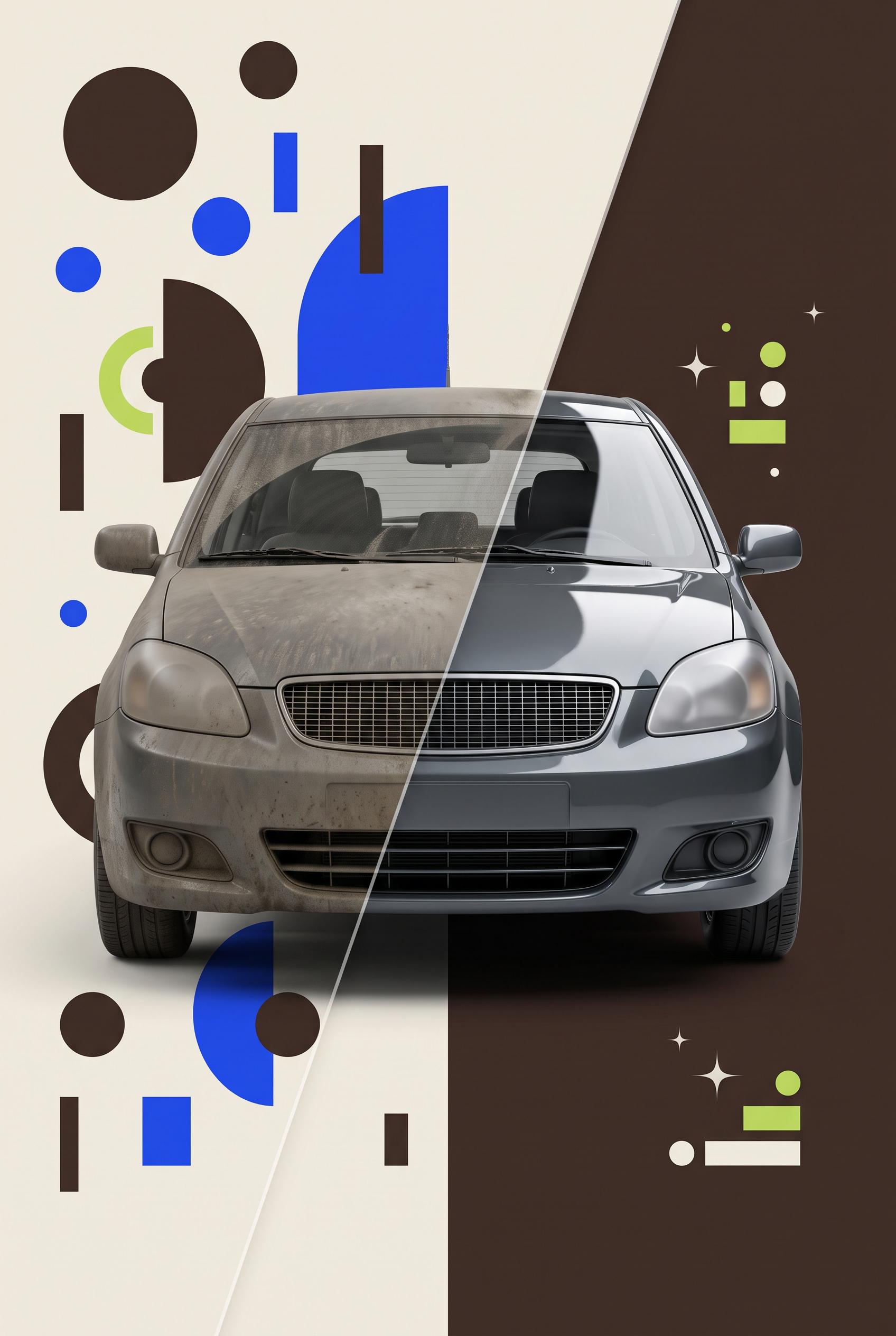 Commercial-quality Pinterest marketing visual for an independent auto detailing service, vertical 2:3 compo...