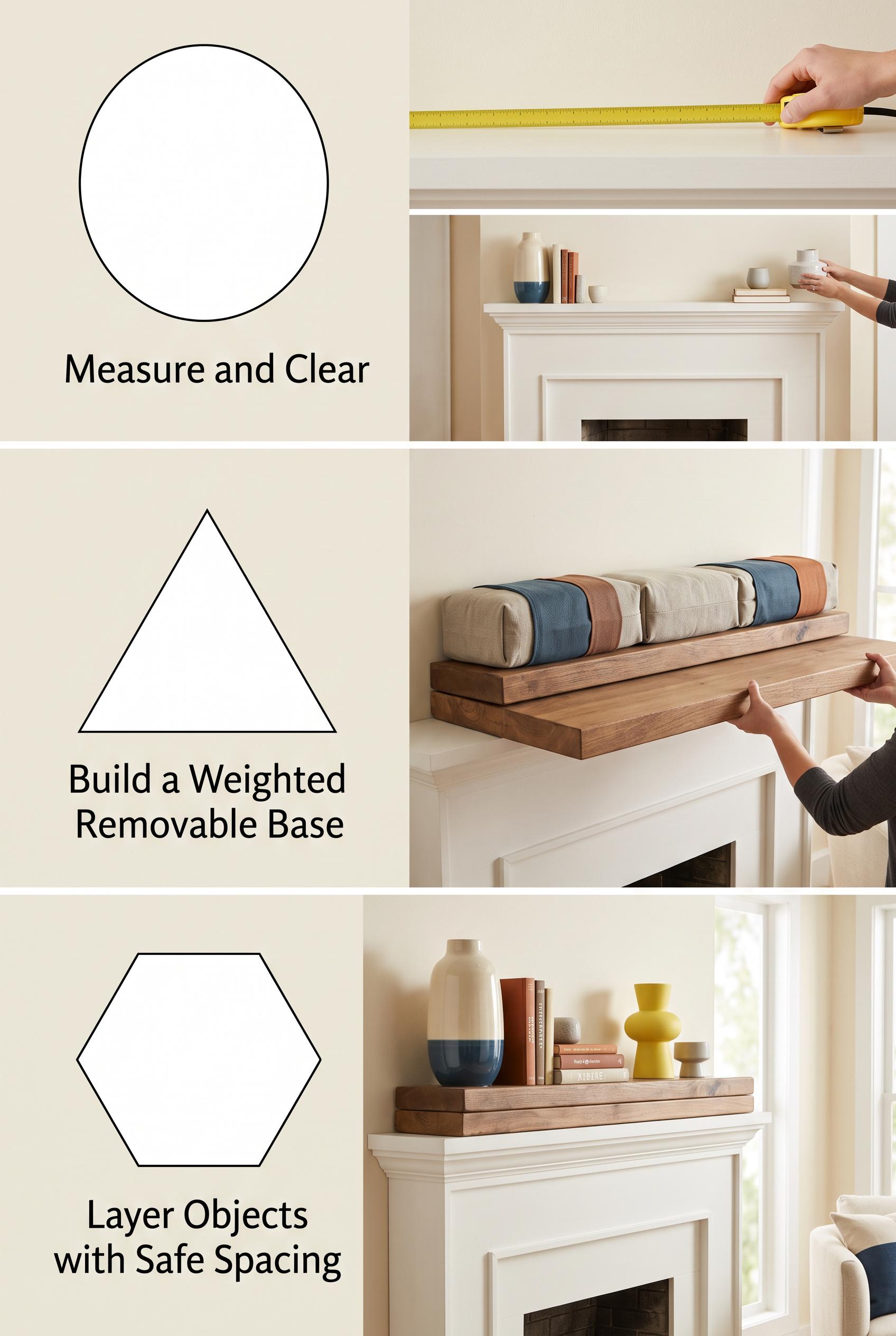 Create a commercial-quality interior styling tutorial in a vertical 2:3 Pinterest composition. Use a three-...