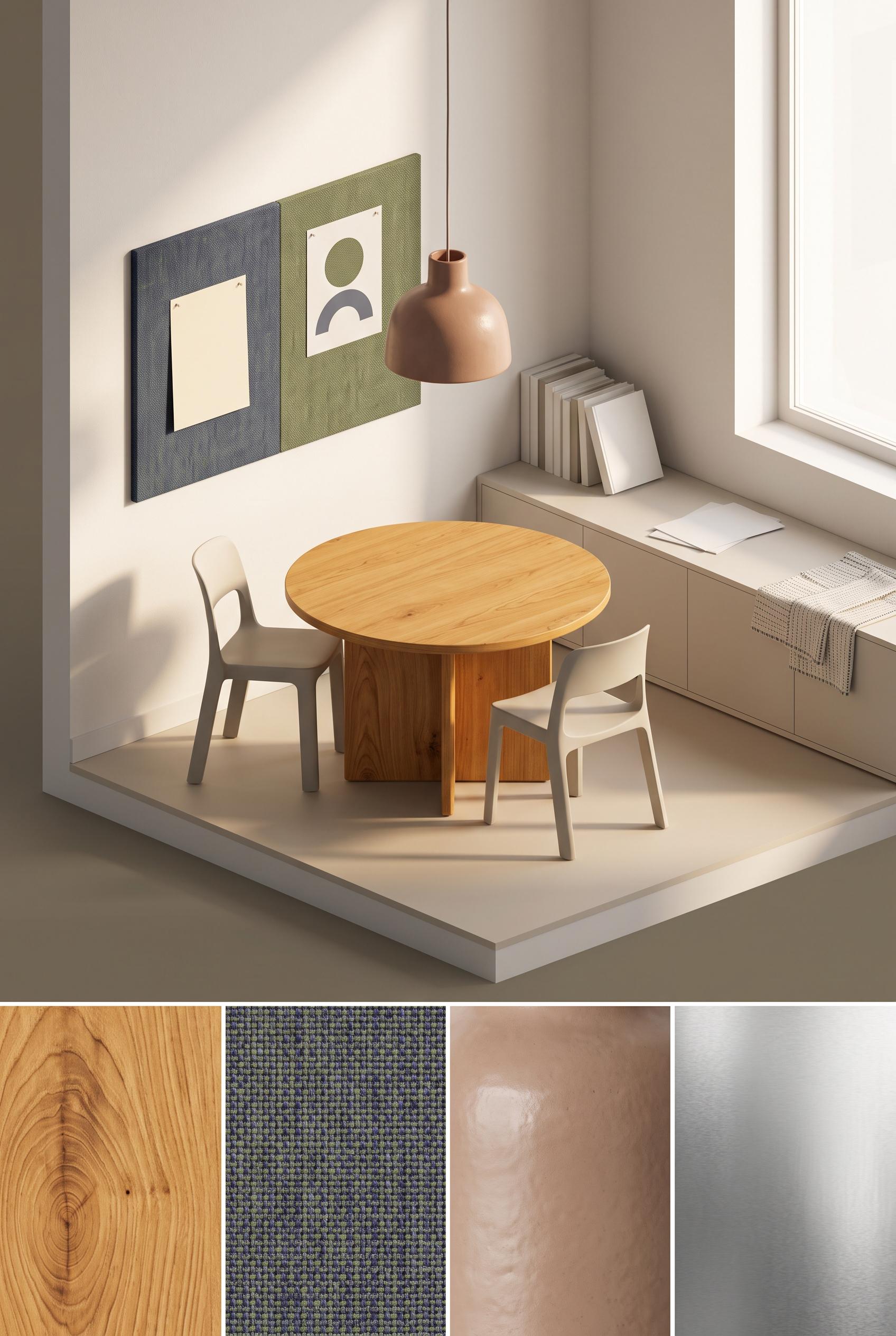 Create a commercial-quality interior design showcase in a vertical 2:3 Pinterest composition. Use an