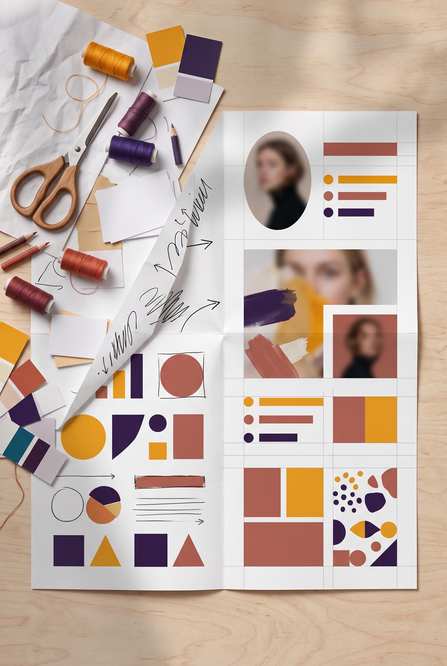 Create an AI-modified downstream editorial design scene in a vertical 2:3 Pinterest composition, com