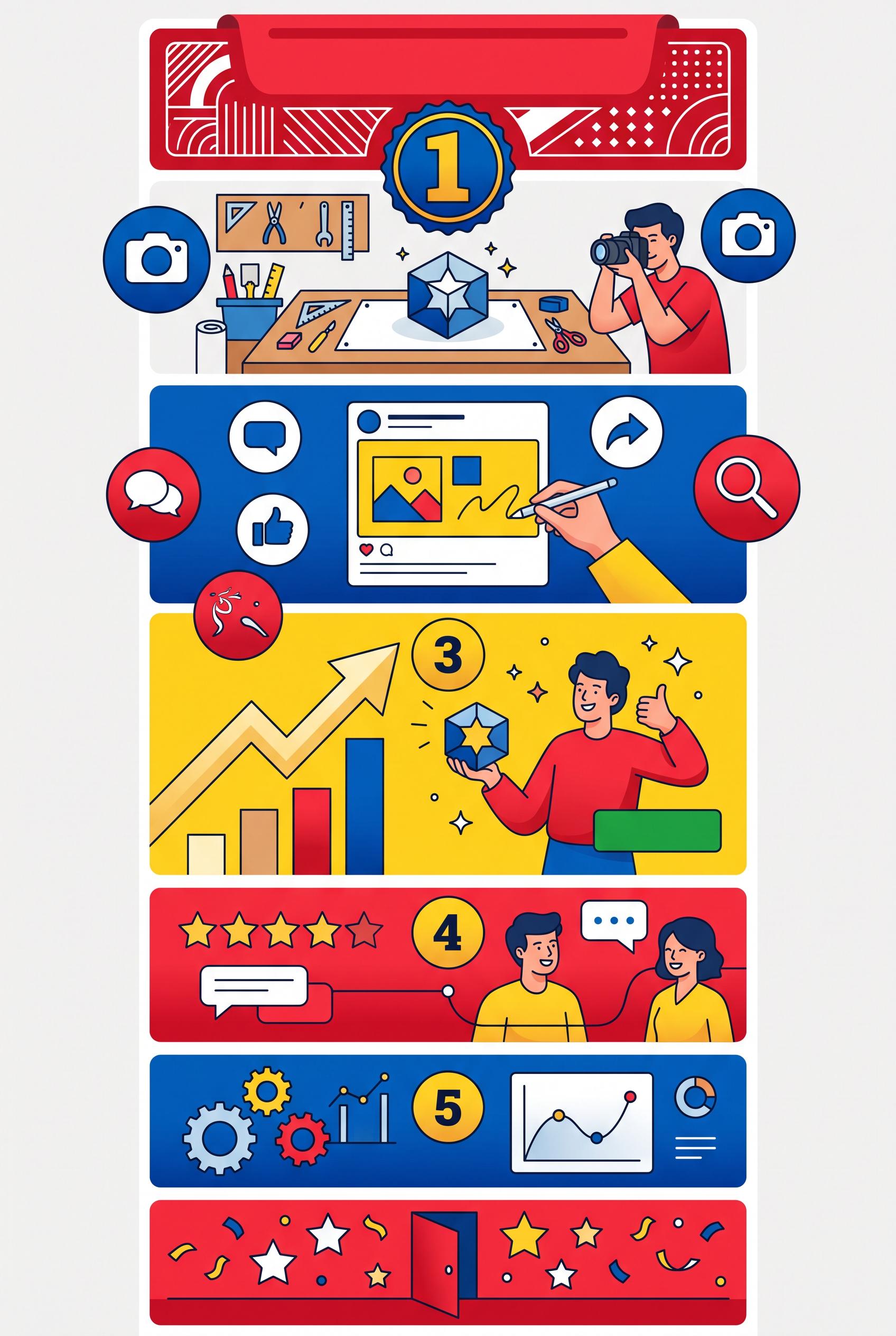 Create a vertical 2:3 Pinterest storyboard image that outlines actionable strategies to promote an E