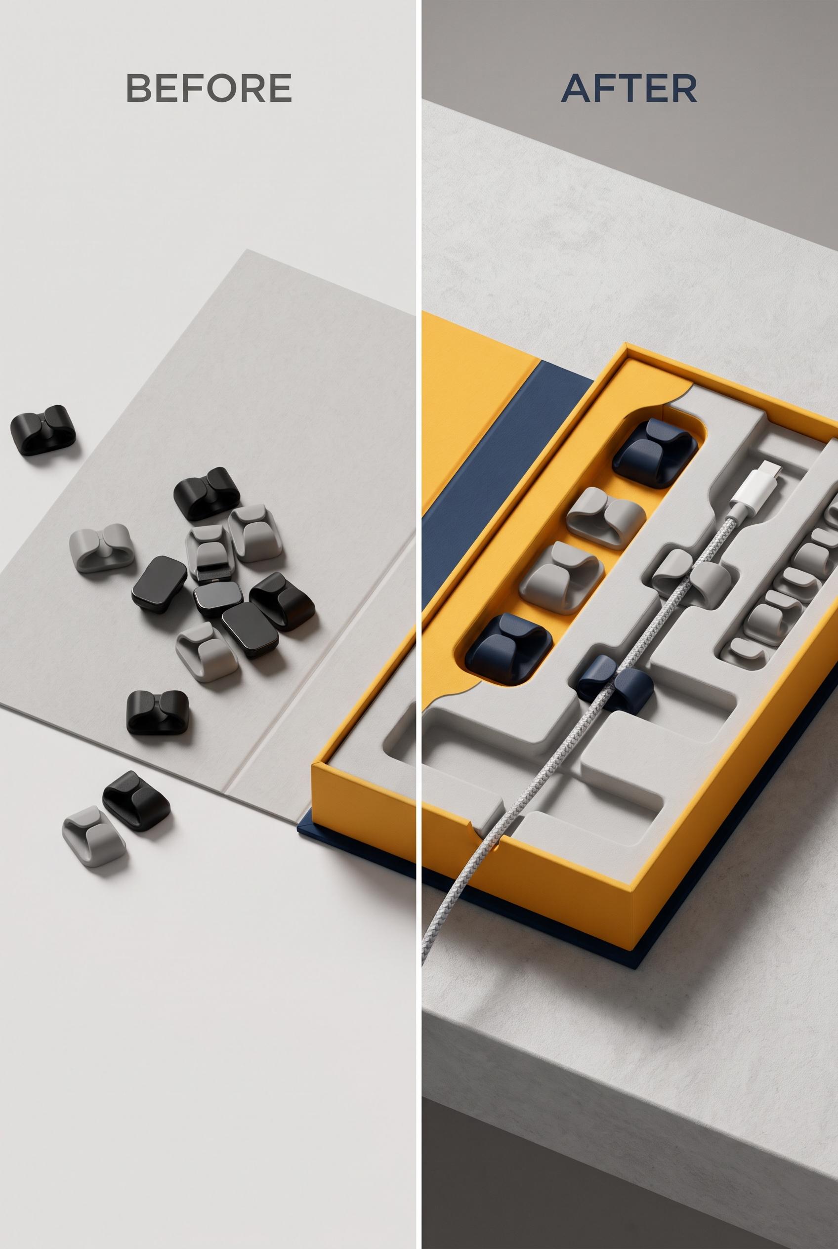 Commercial-quality product packaging transformation image in a vertical 2:3 Pinterest composition. S