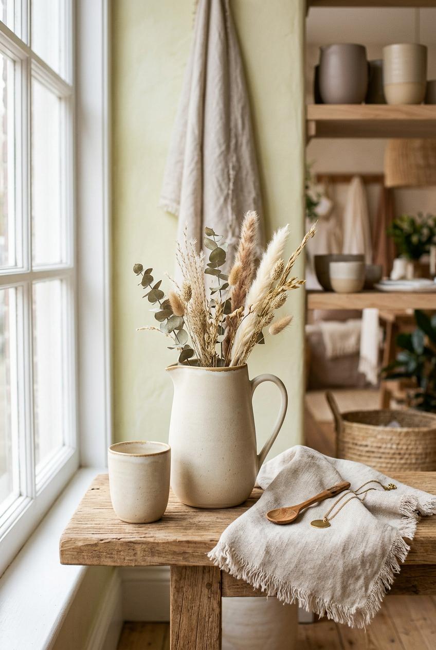 Luxury Etsy listing hero image for a premium handmade product mockup: a warm, high-end boutique scene with elegant natur