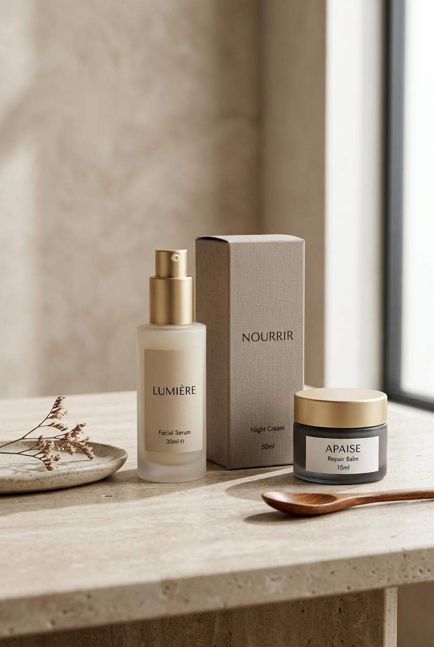 Create a premium vertical Pinterest pin for luxury product mockup inspiration, featuring a realistic skincare or wellnes