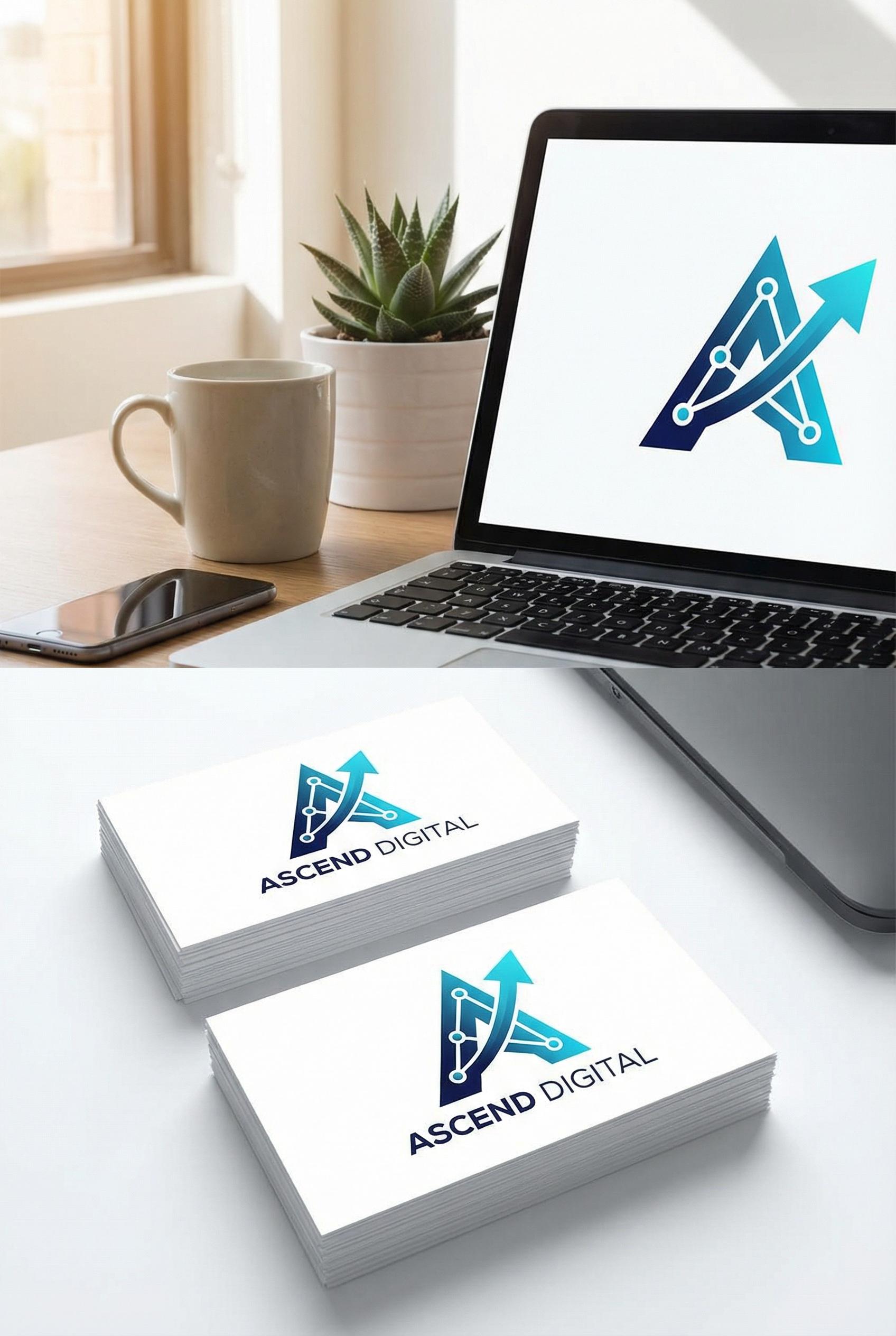 Professional digital marketing agency logo design, single bold lettermark with gradient from deep bl