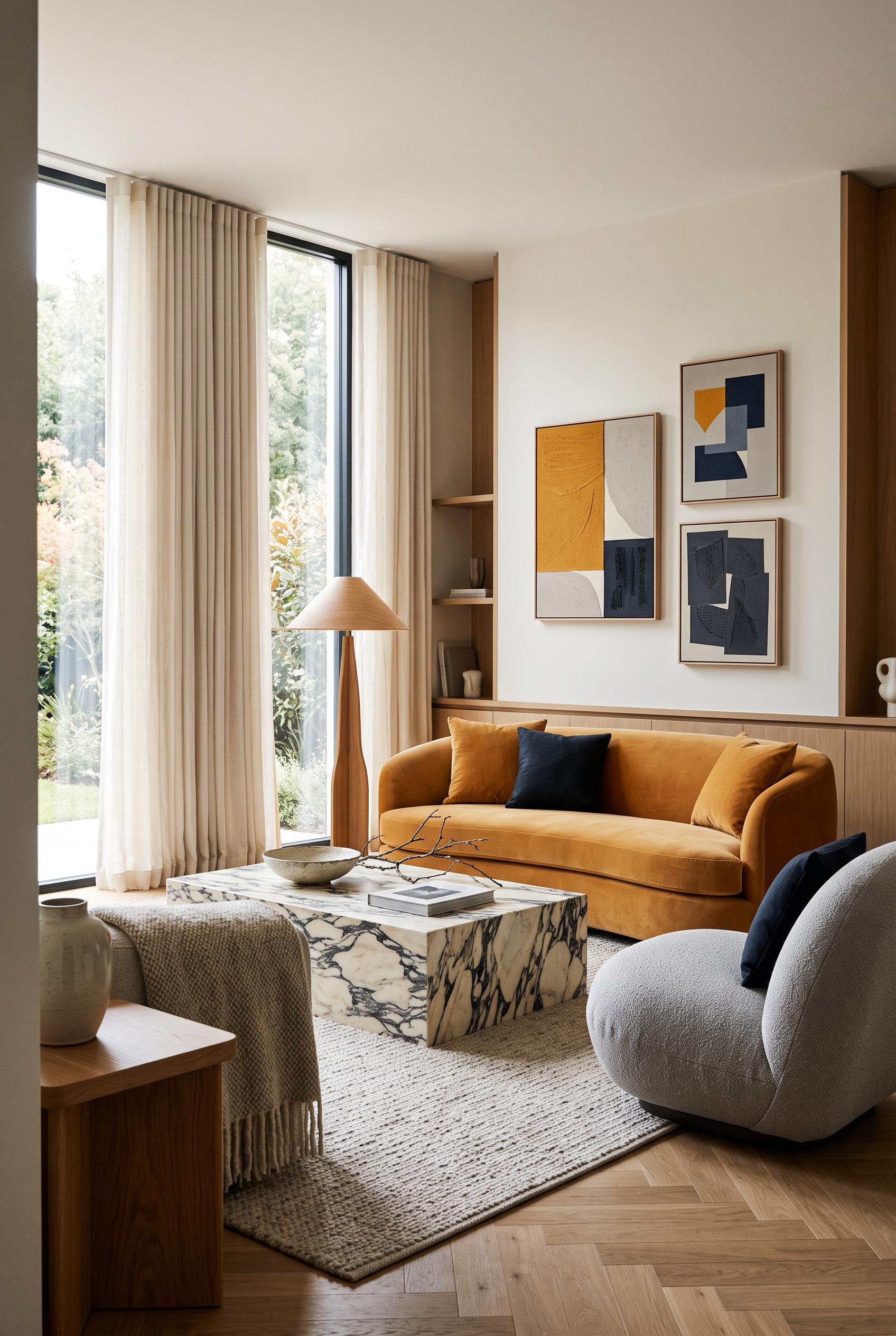Create a commercial-quality interior design showcase in a vertical 2:3 Pinterest composition. Depict