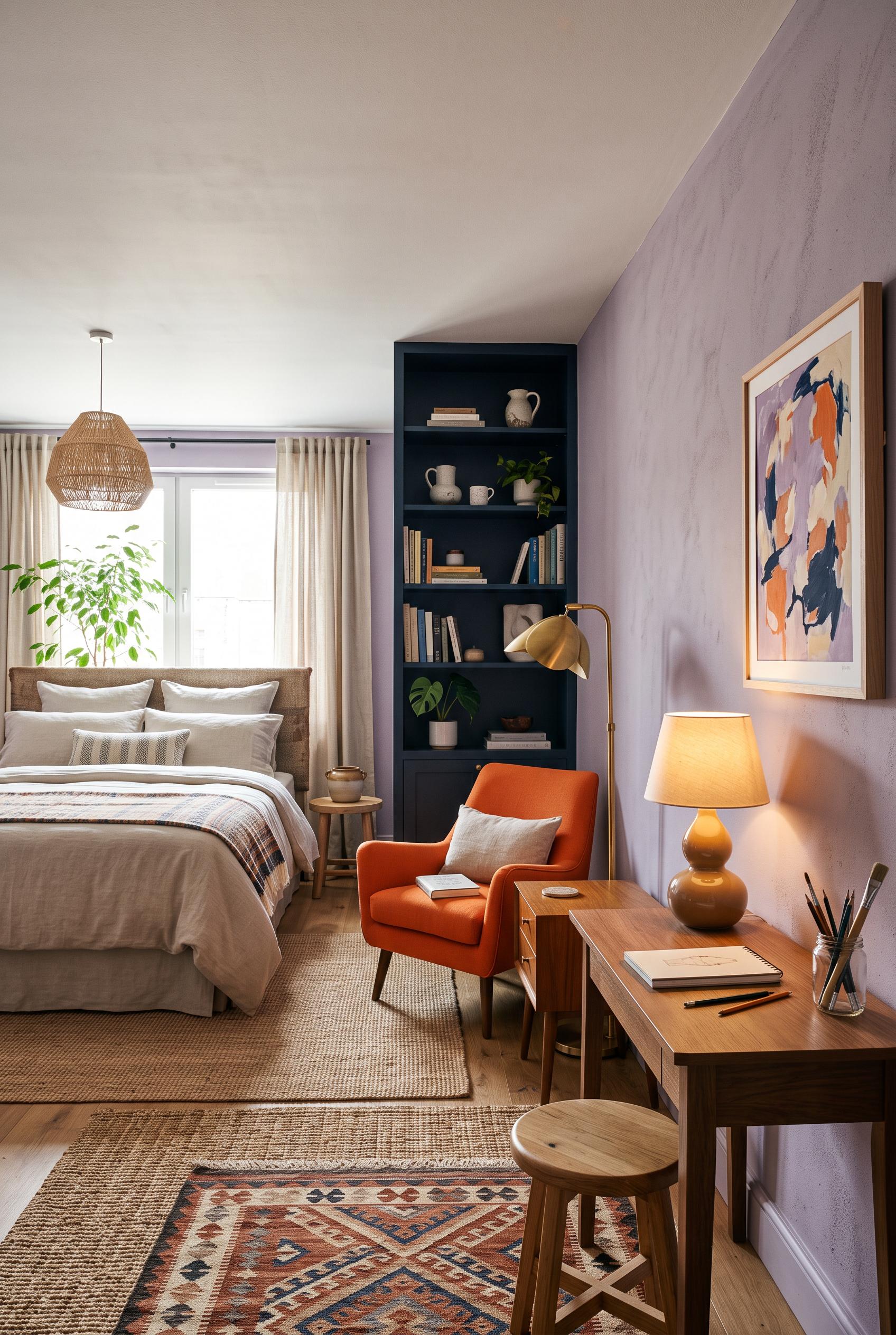 Create a commercial-quality interior design editorial scene in a vertical 2:3 Pinterest composition. Show a...