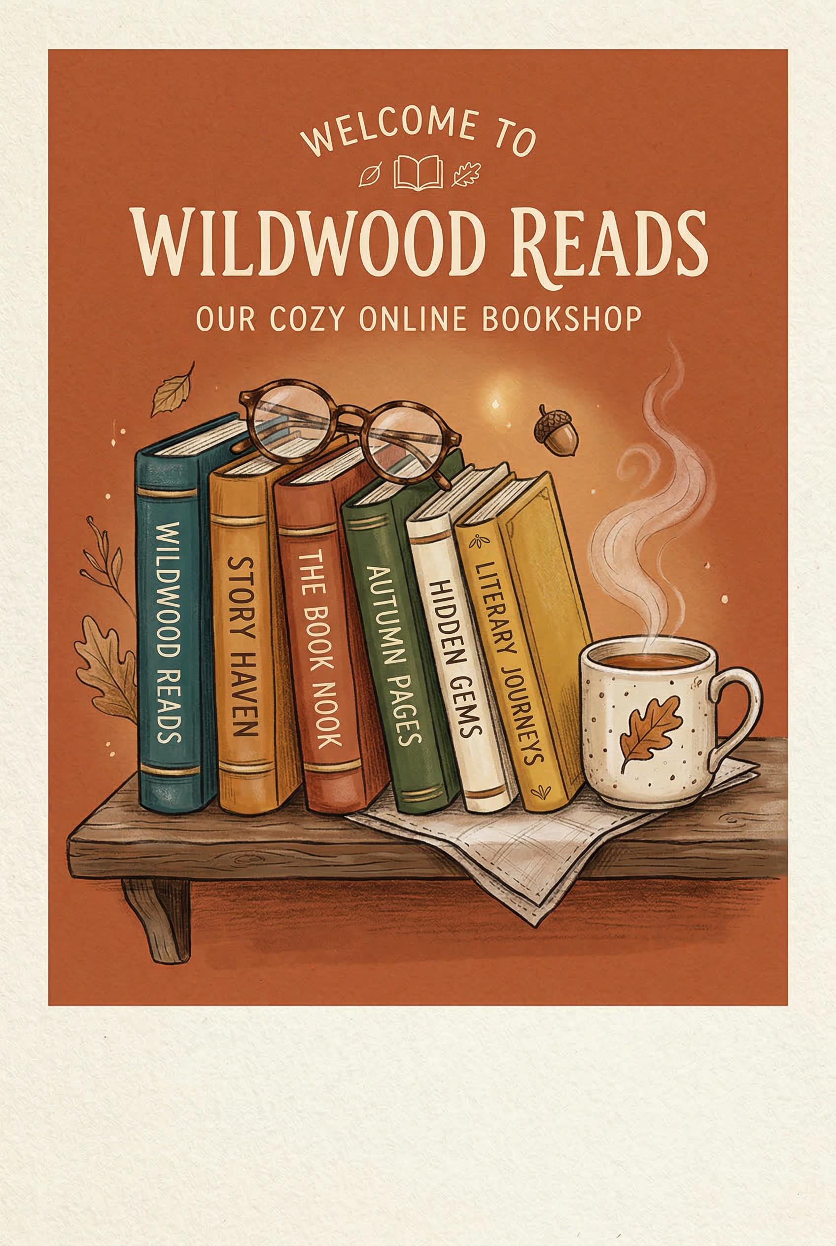 A warm and inviting welcome email header design for an independent online bookshop, featuring a warm terracotta burnt or