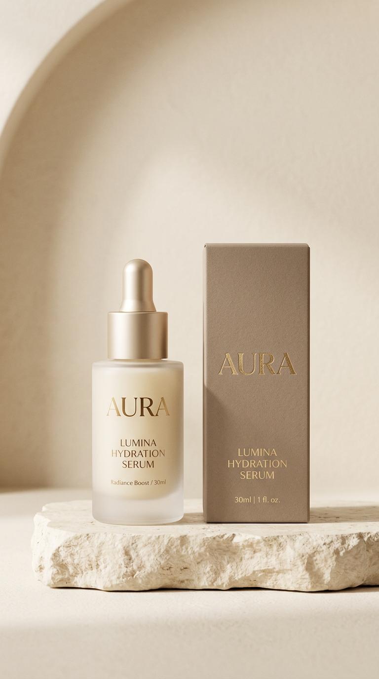 Create a premium vertical Pinterest pin for luxury skincare product mockup inspiration, featuring an elegant frosted gla
