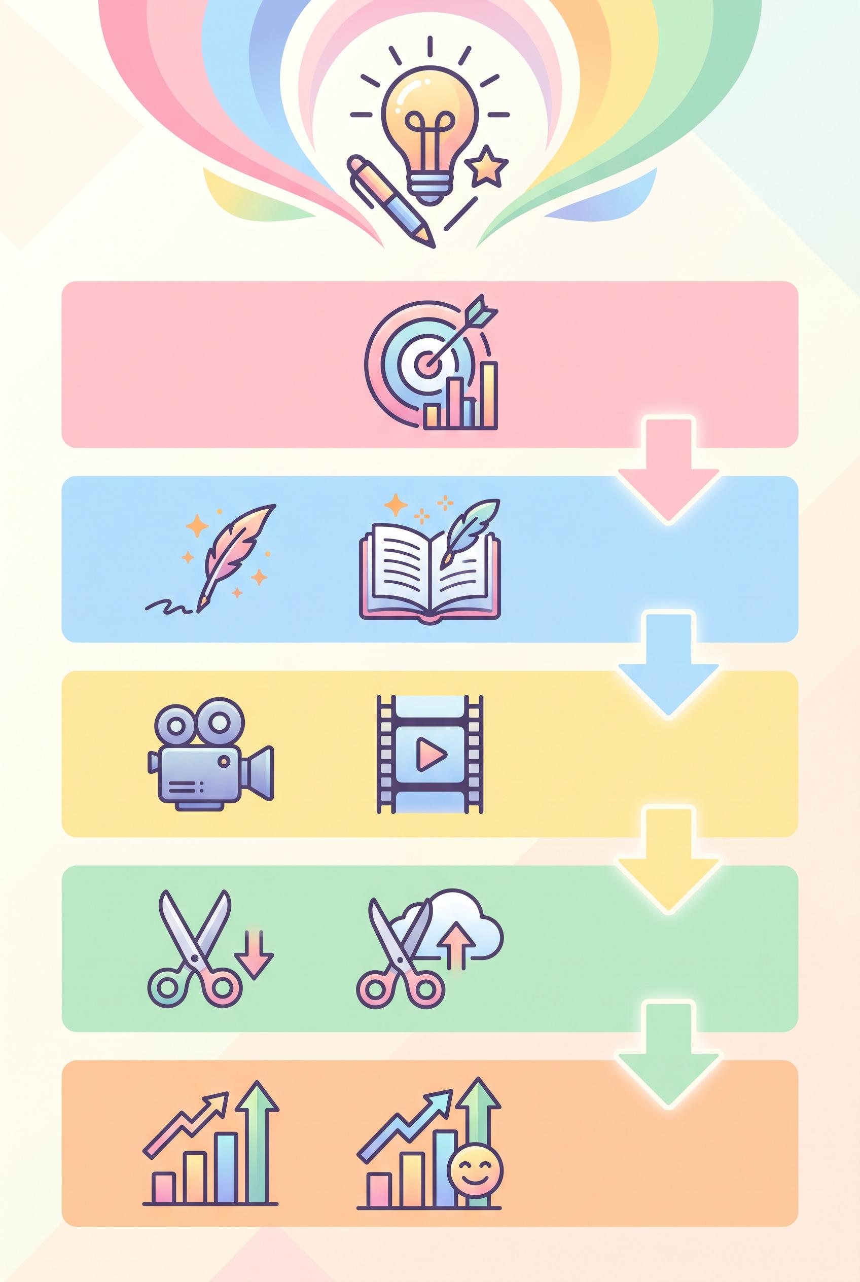 Design a vibrant vertical 2:3 infographic that outlines a five-step content creation strategy for creators....