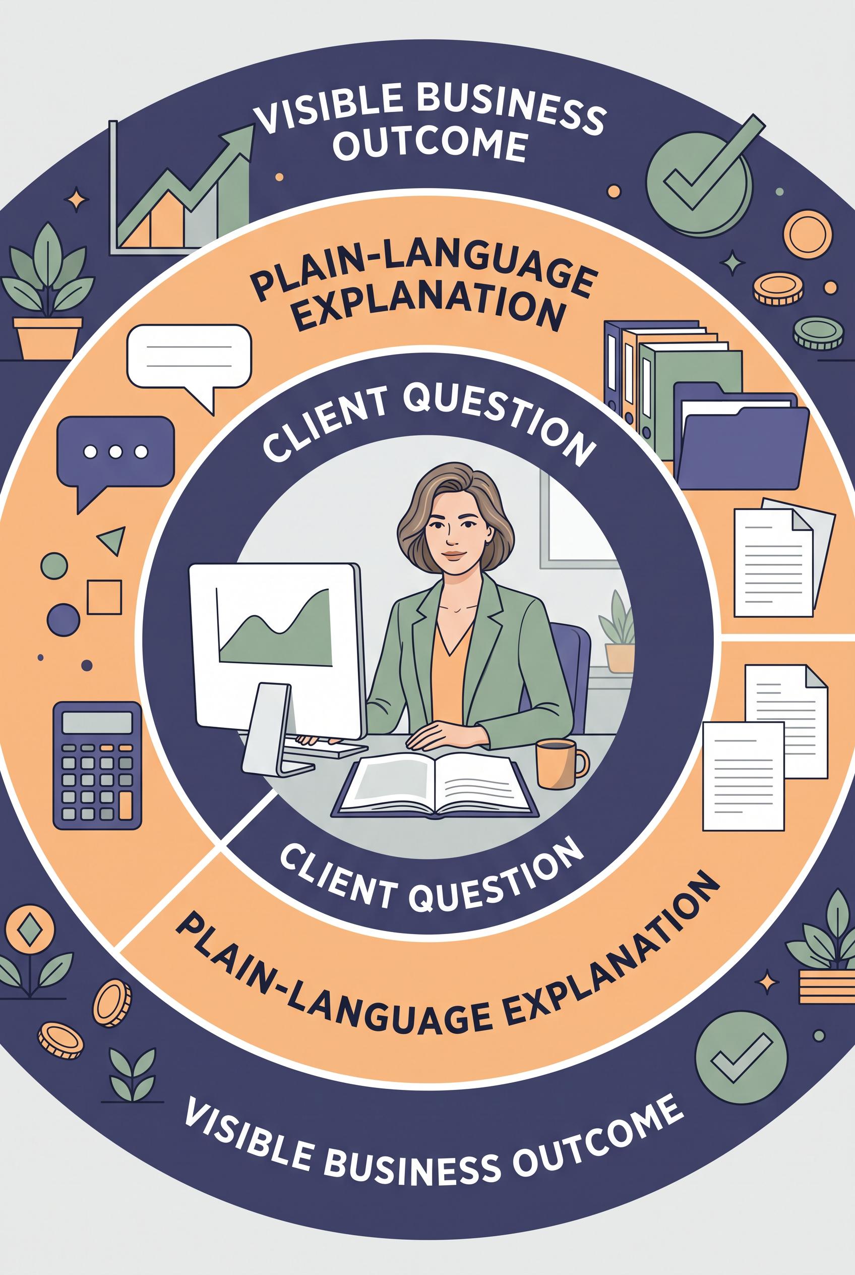 Commercial-quality educational marketing visual for an independent bookkeeping consultant, vertical 2:3 Pin...