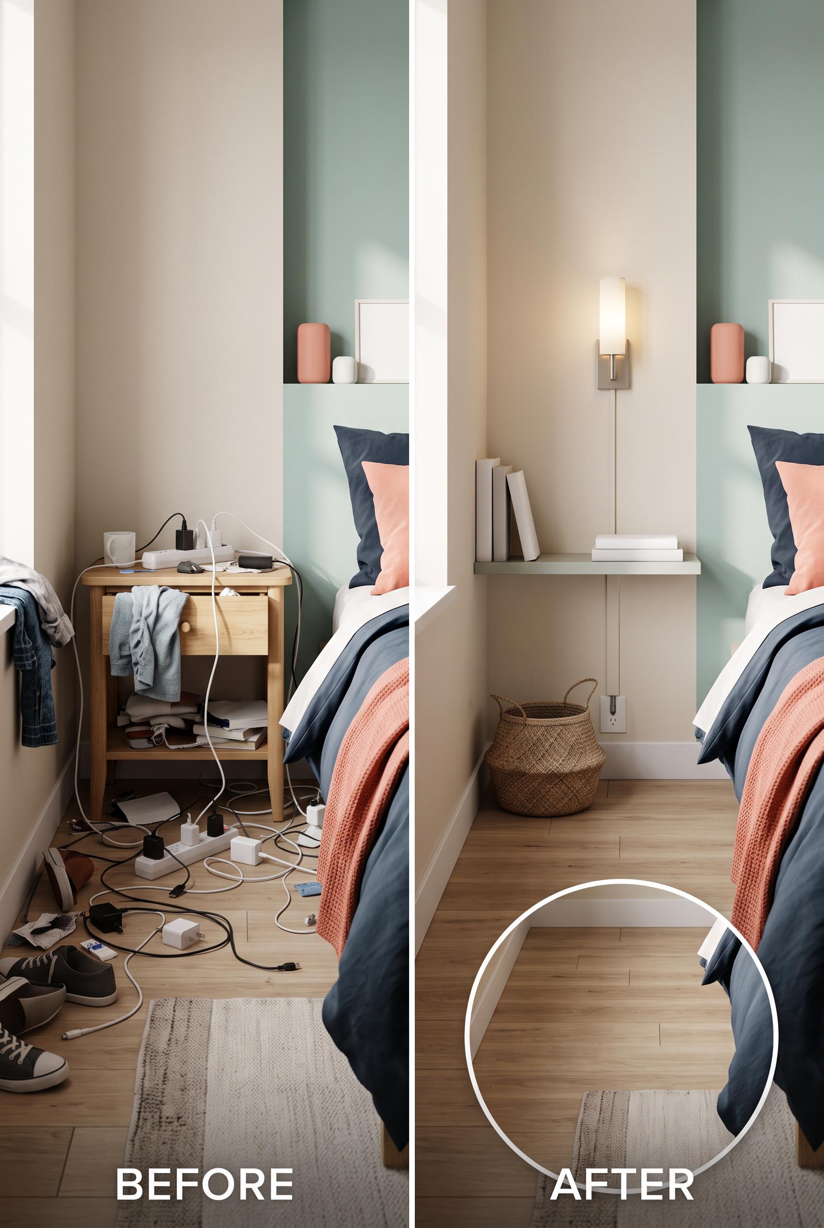 Create a commercial-quality interior design before-and-after image in a vertical 2:3 Pinterest composition....