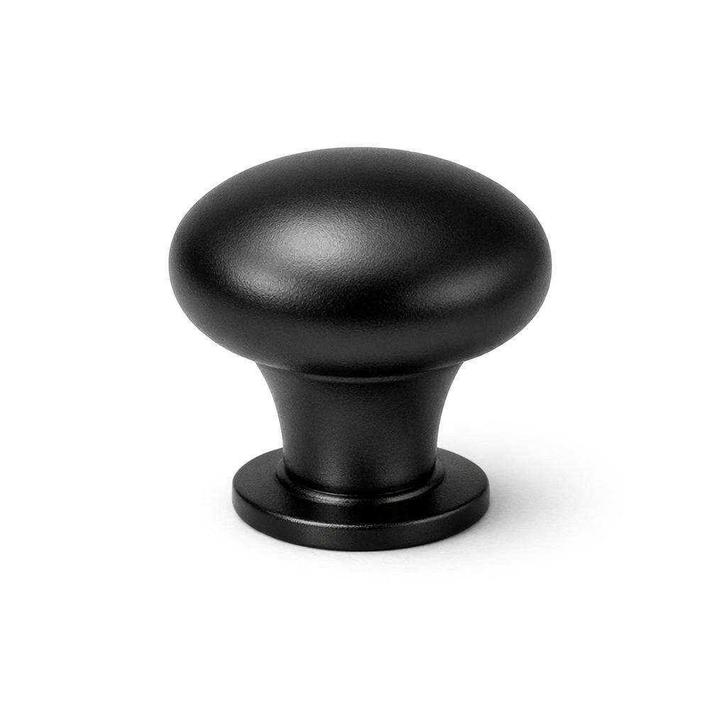 Commercial product photograph. A single residential cabinet knob. Smooth surface texture. Round Knob shape....