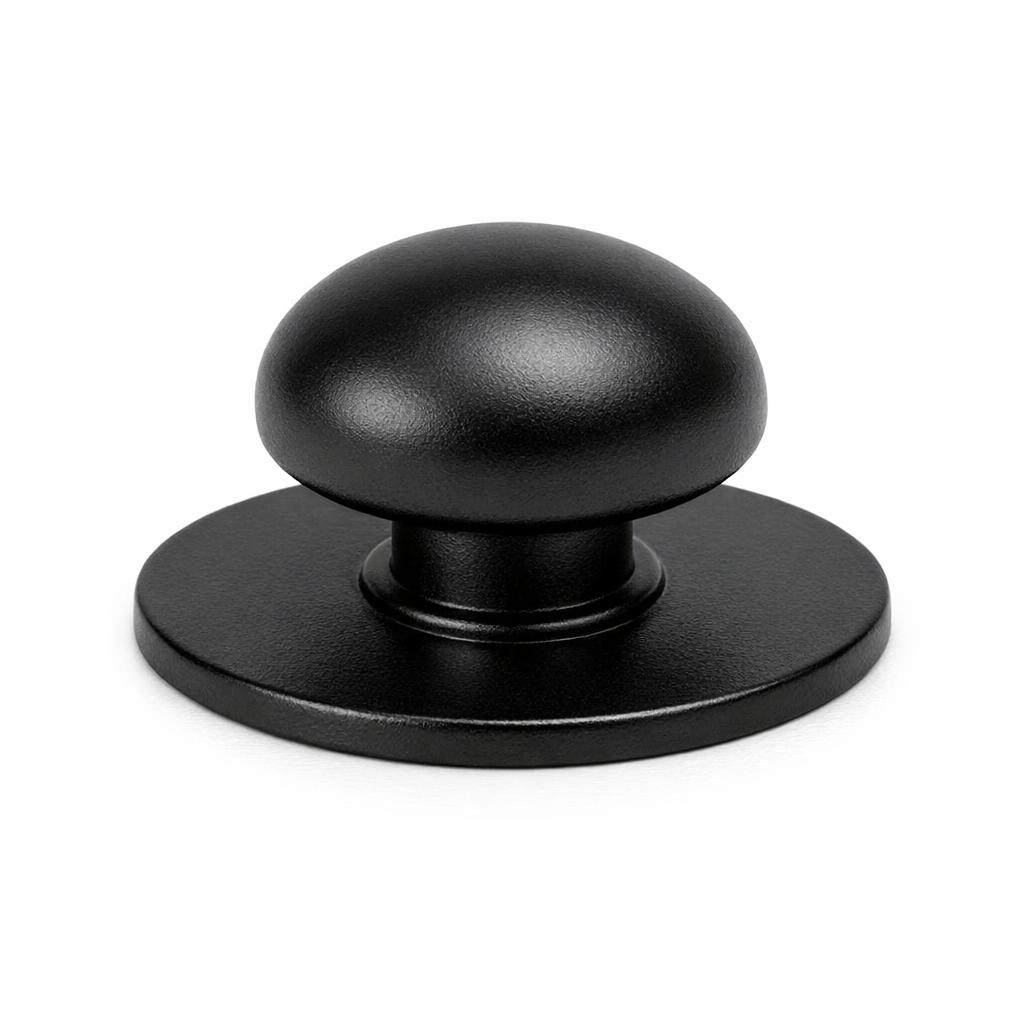 Commercial product photograph. A single residential cabinet knob. Smooth surface texture. Round Knob shape....