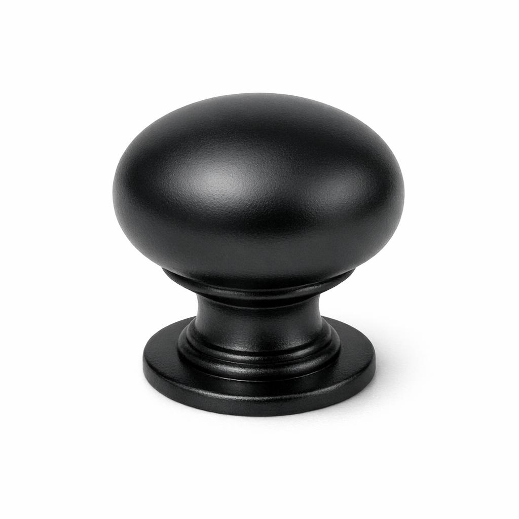 Commercial product photograph. A single residential cabinet knob. Smooth surface texture. Round Knob shape....