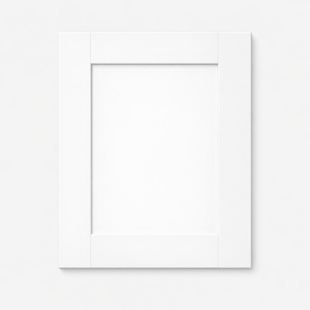 A single flat-lay product photograph of a Shaker kitchen cabinet door panel. Material: MDF. Color: White. F...