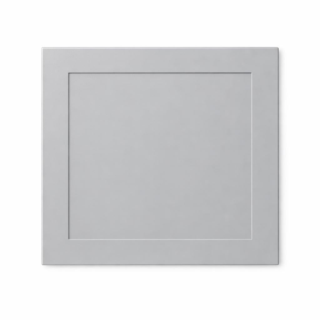 A single flat-lay product photograph of a Flat Panel kitchen cabinet door panel. Material: MDF. Color: Light Gray. Finis